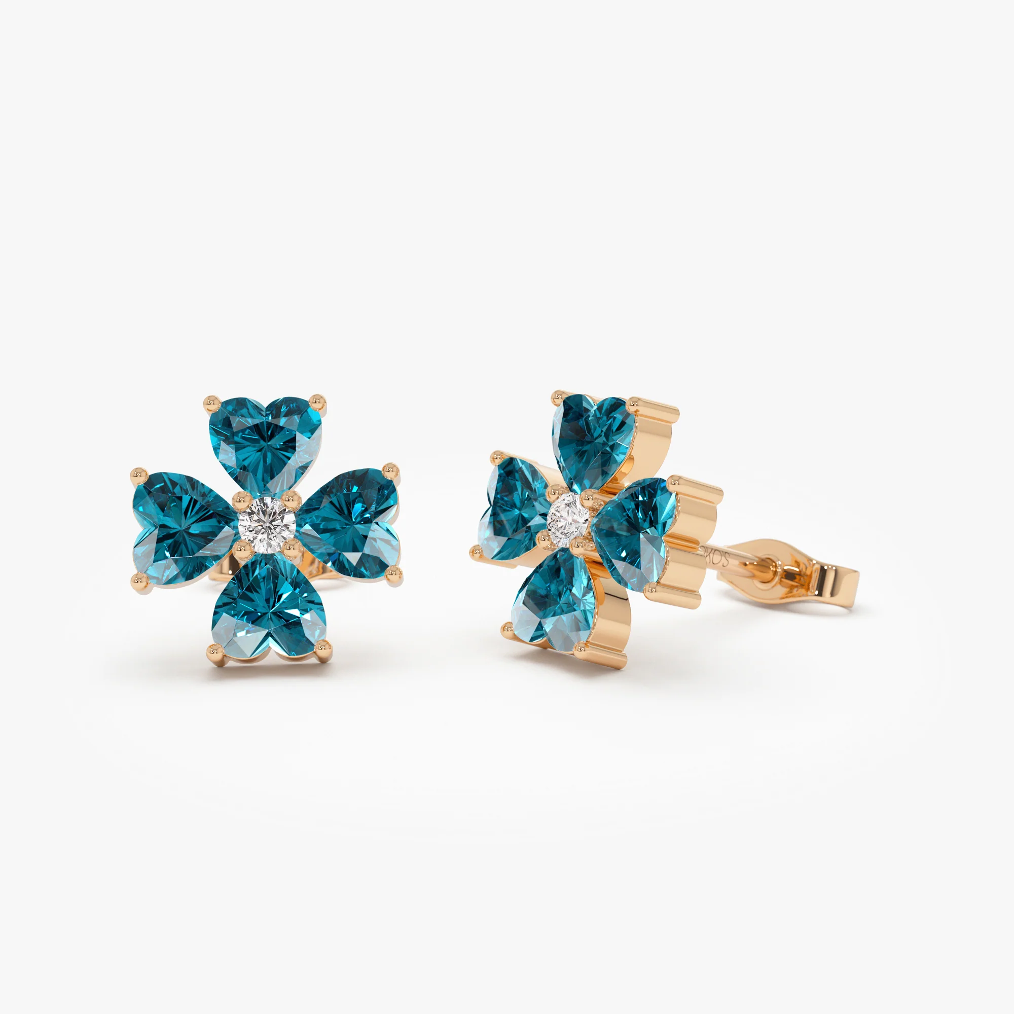 14k  London Blue Topaz Four Leaf Clover Studs - Image 5