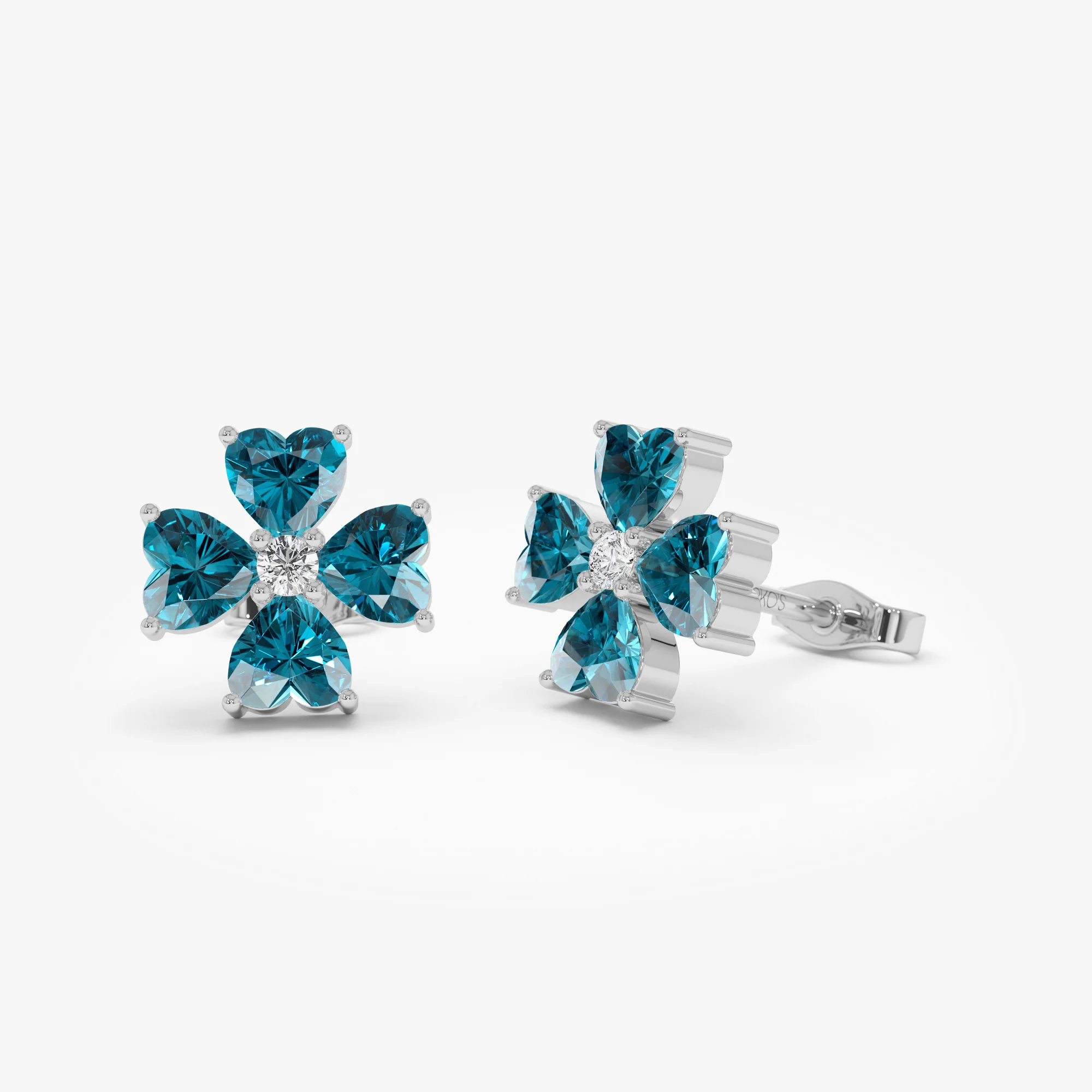 14k  London Blue Topaz Four Leaf Clover Studs - Image 6