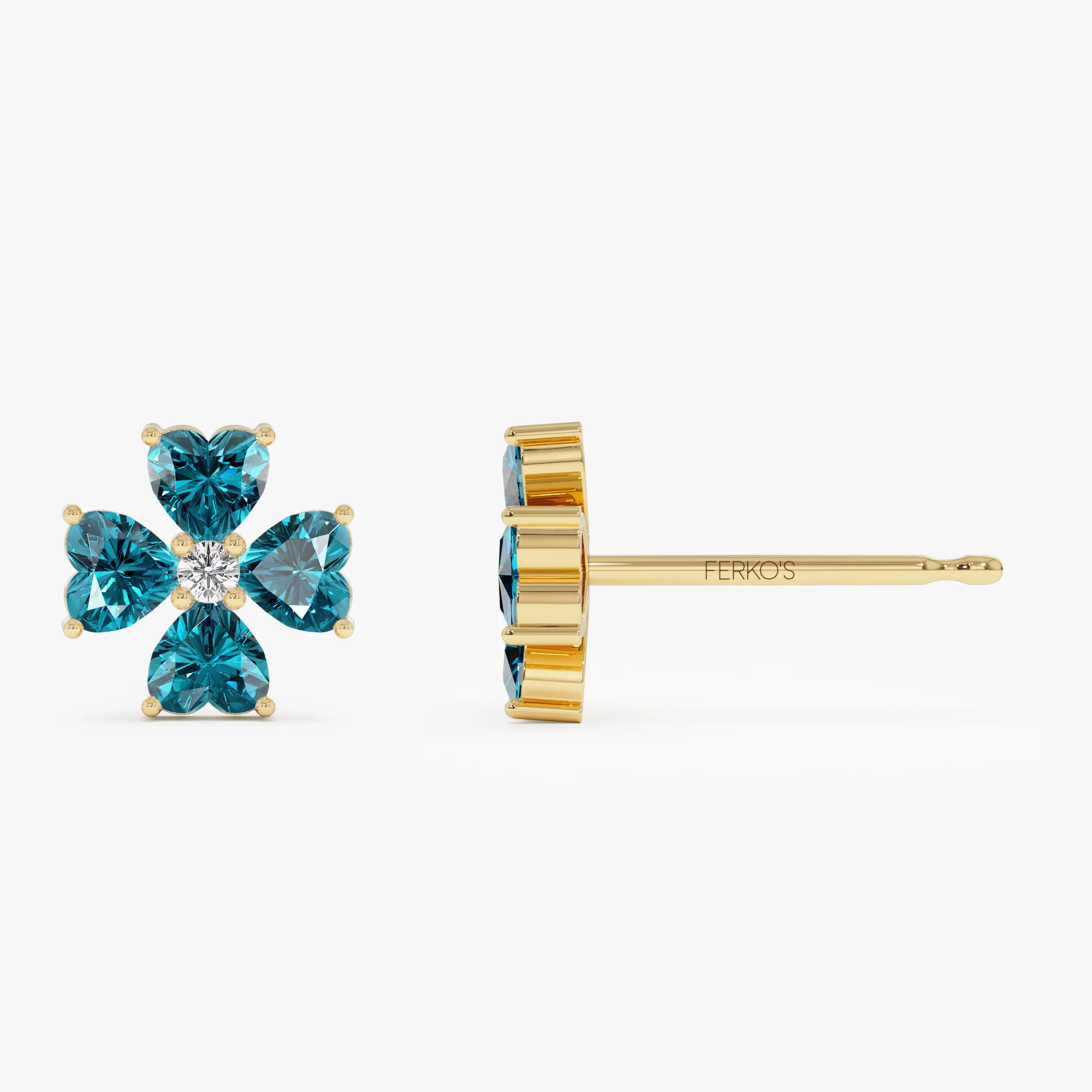 14k  London Blue Topaz Four Leaf Clover Studs - Image 7