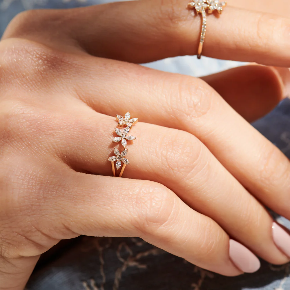 14k Marquise Diamond Multi-Flower Ring - Image 4