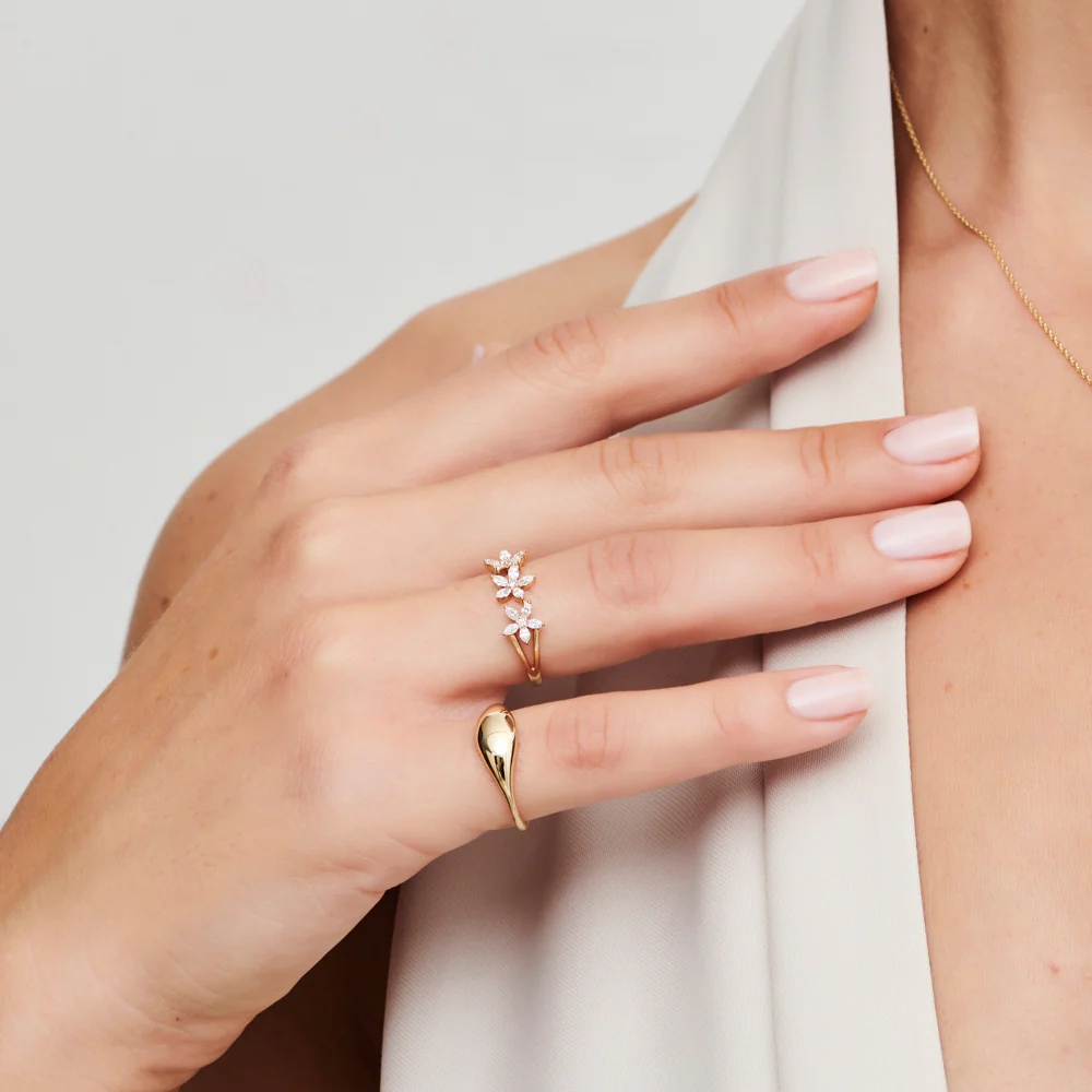 14k Marquise Diamond Multi-Flower Ring - Image 6