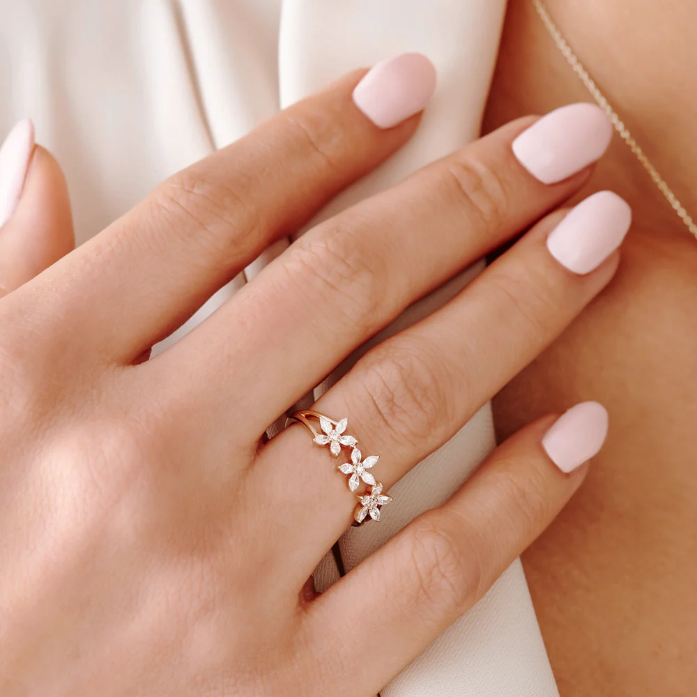 14k Marquise Diamond Multi-Flower Ring - Image 7