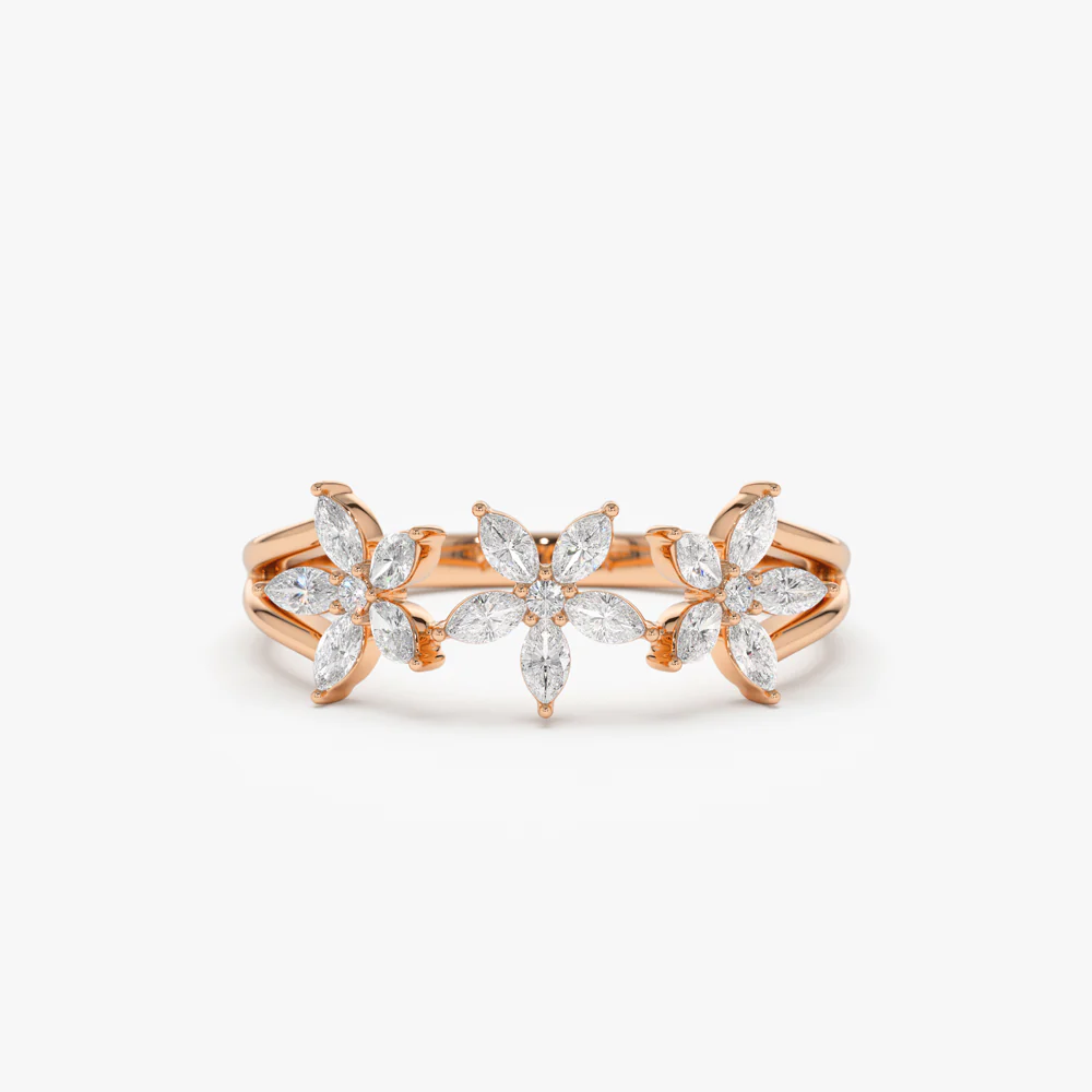 14k Marquise Diamond Multi-Flower Ring - Image 8