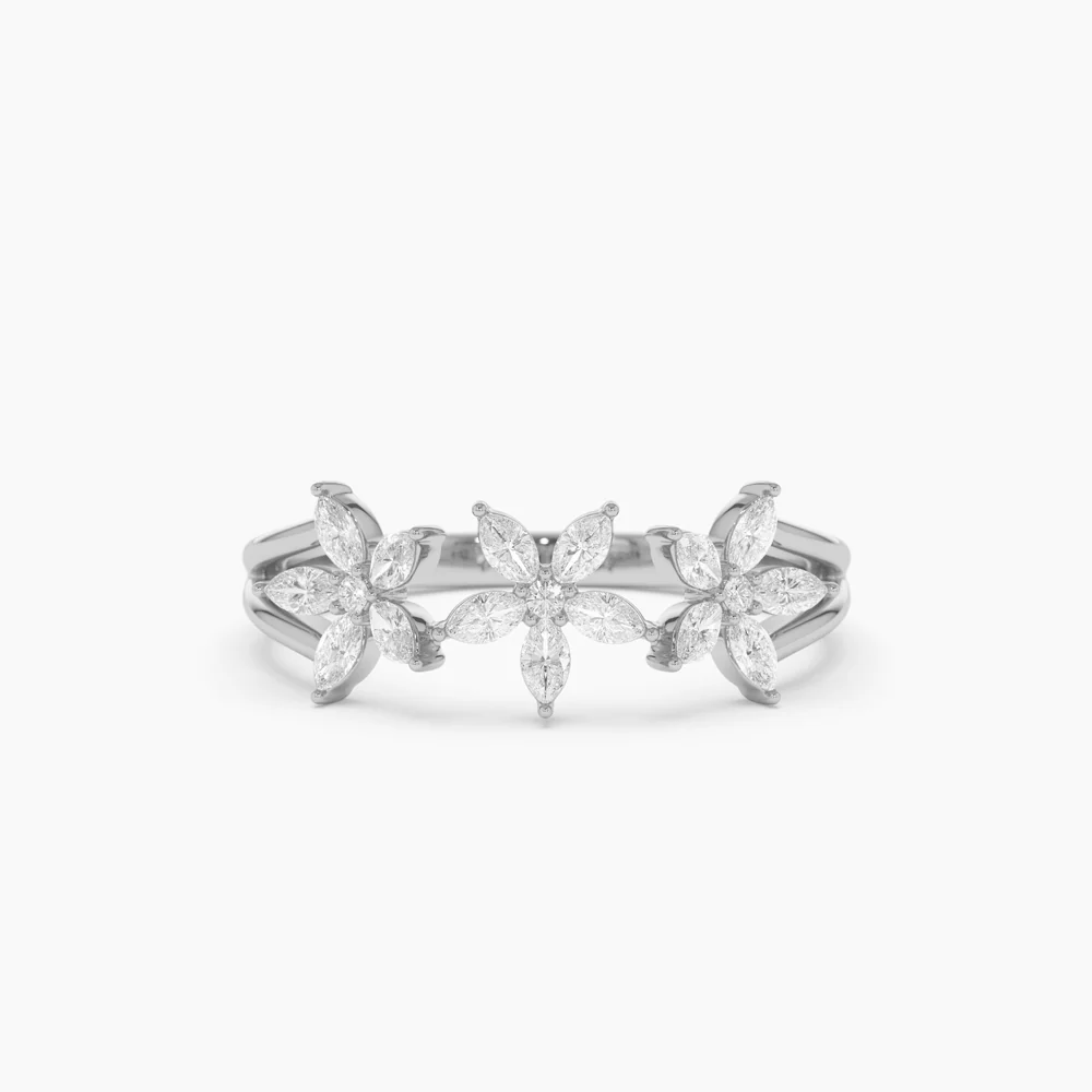 14k Marquise Diamond Multi-Flower Ring - Image 9