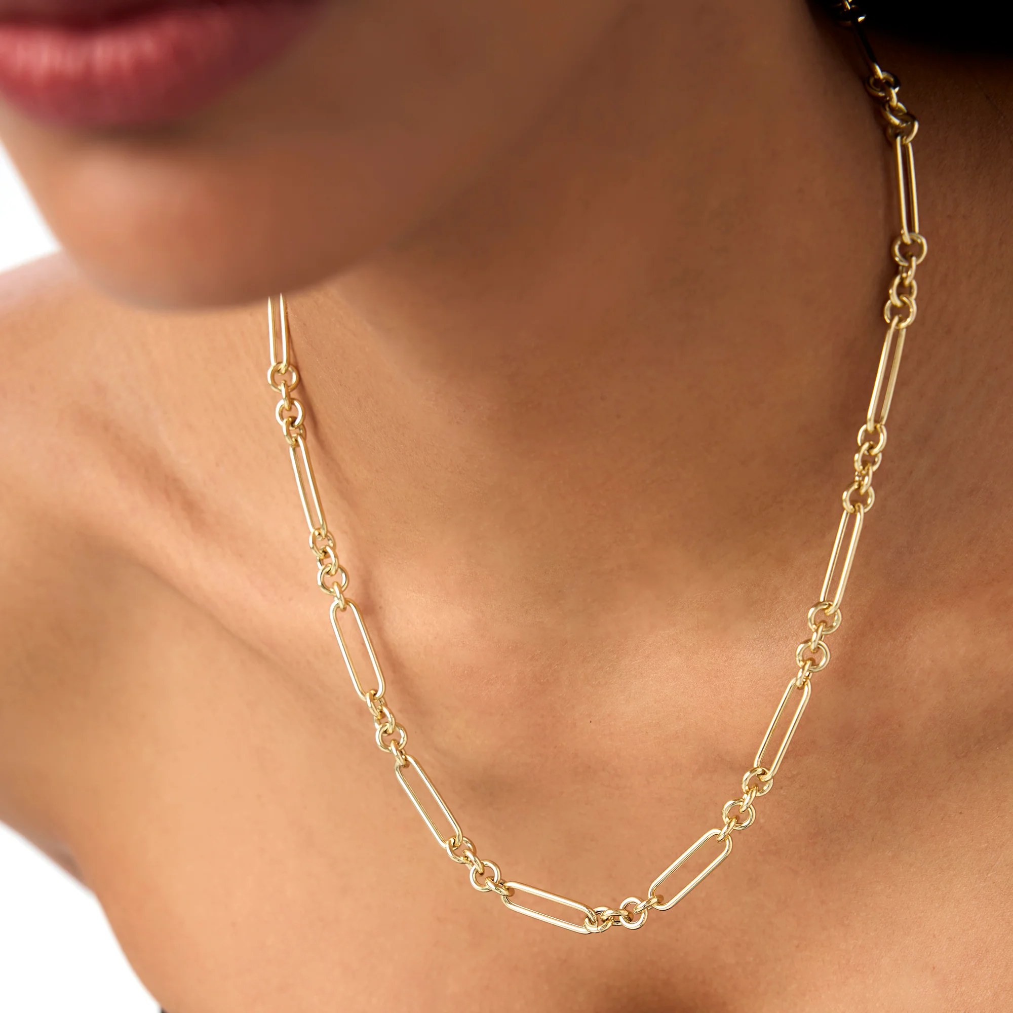 14k Mixed Link Paperclip Bolo Chain Necklace - Image 3