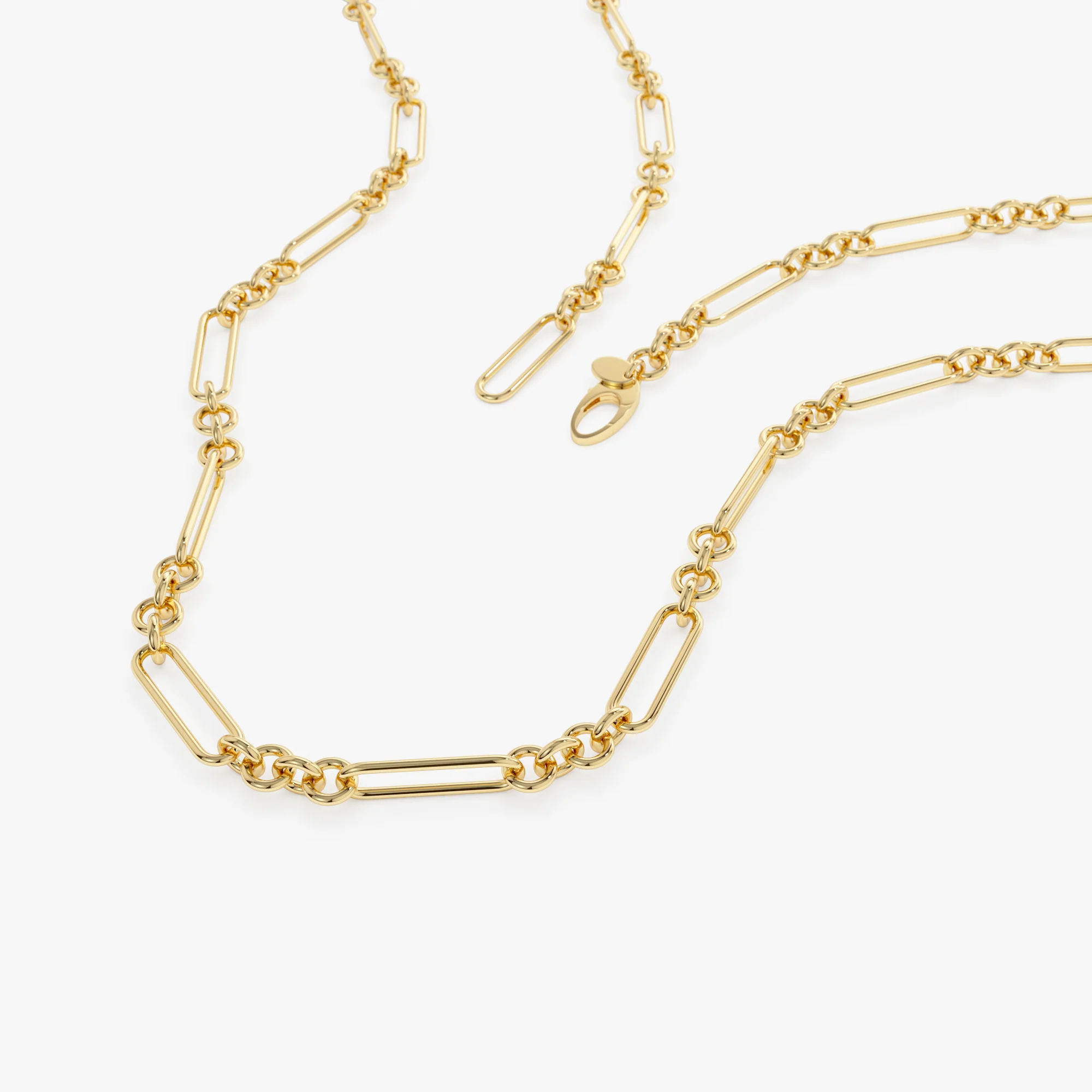14k Mixed Link Paperclip Bolo Chain Necklace - Image 6