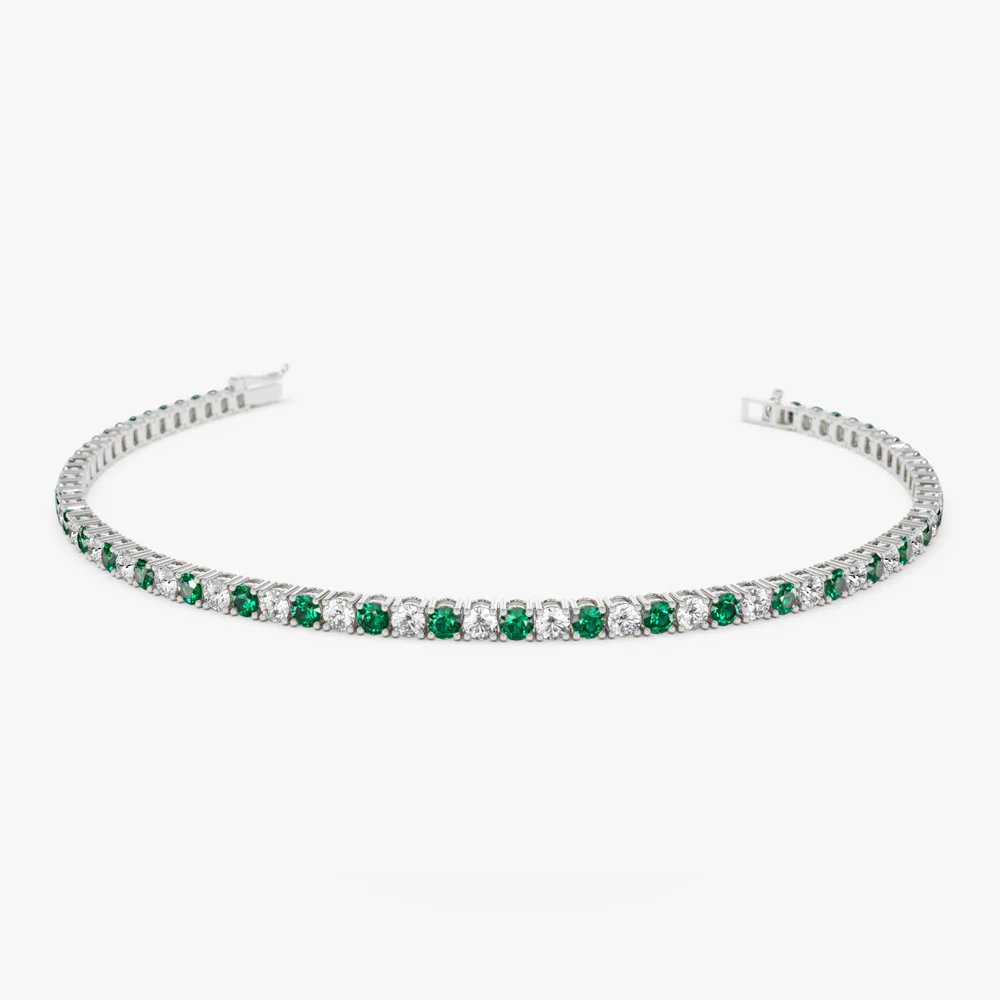 14k Prong Setting Diamond and Emerald Tennis Bracelet - Image 6