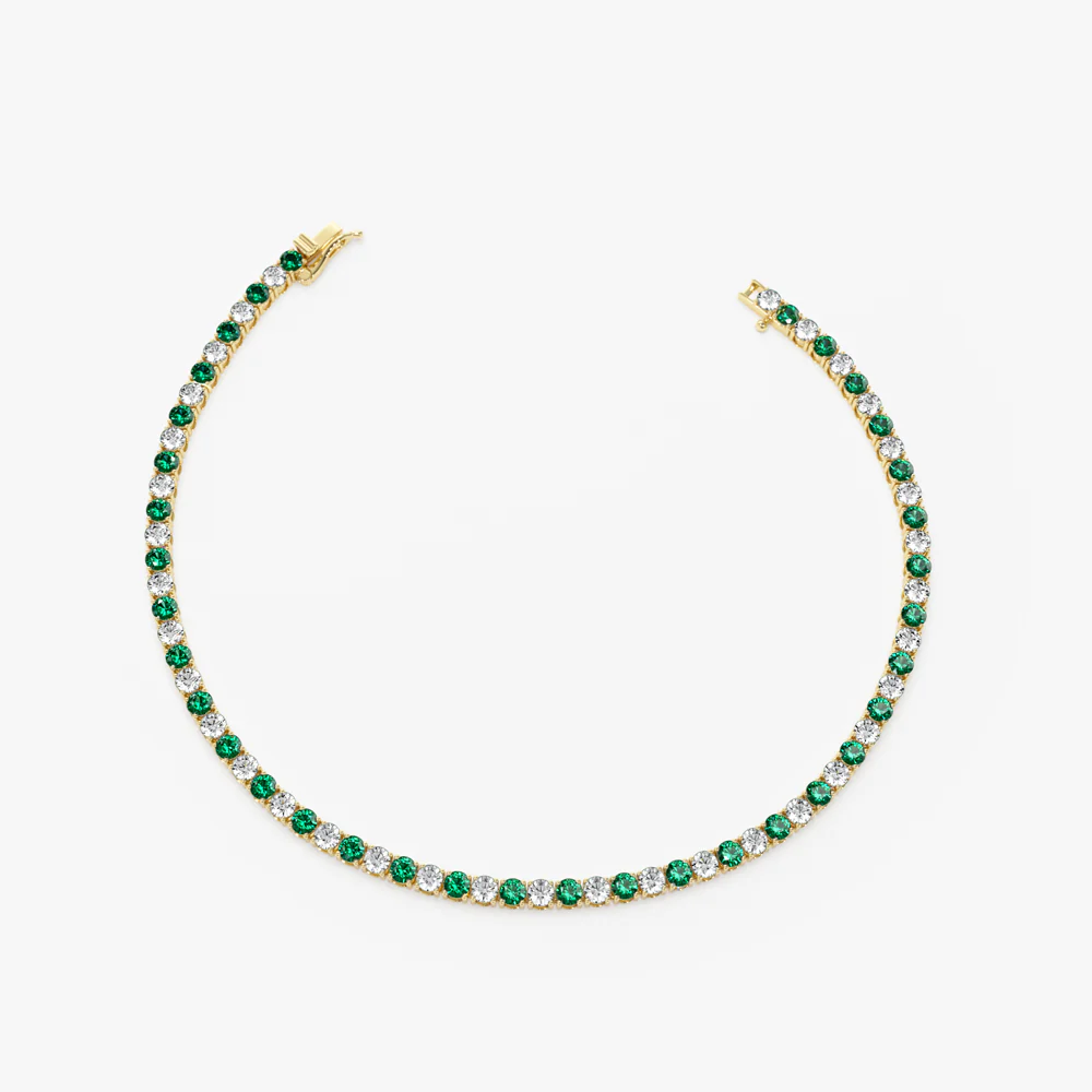14k Prong Setting Diamond and Emerald Tennis Bracelet - Image 7