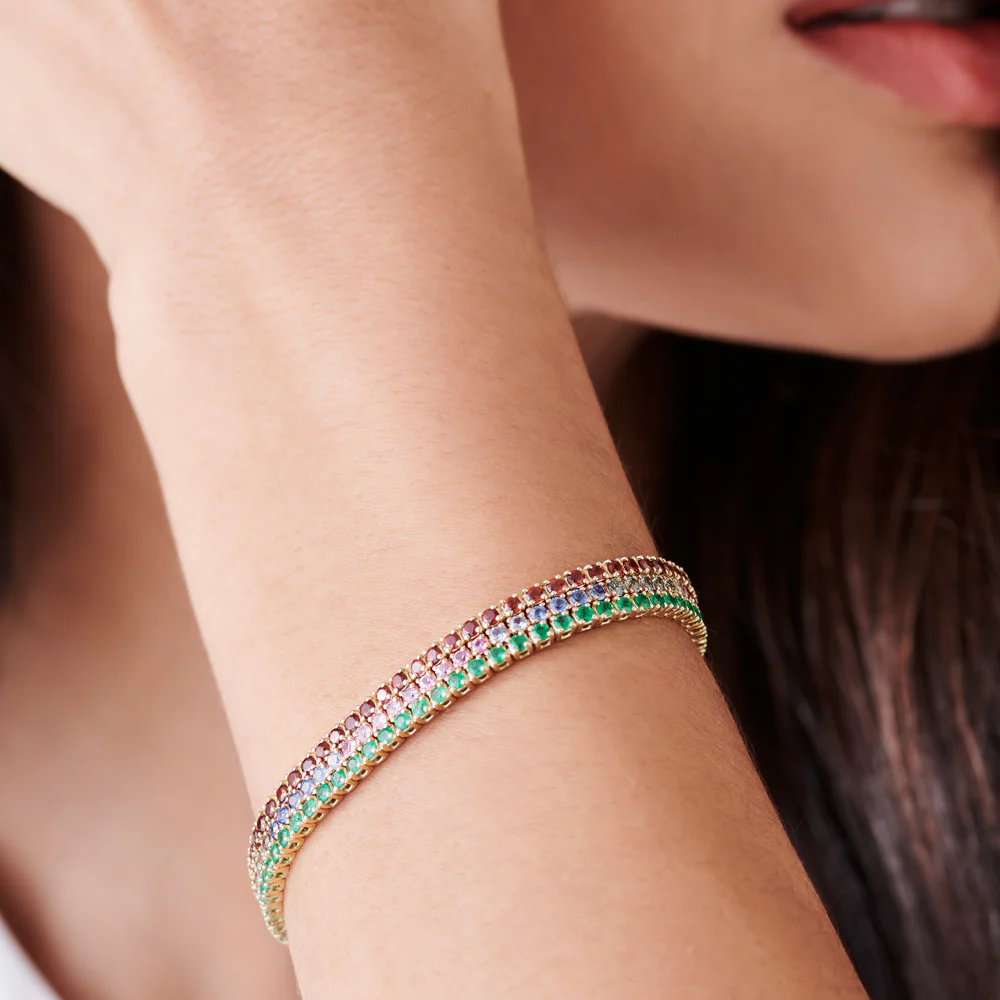 14k Prong Setting Diamond and Multi-Color Sapphire Tennis Bracelet - Image 3