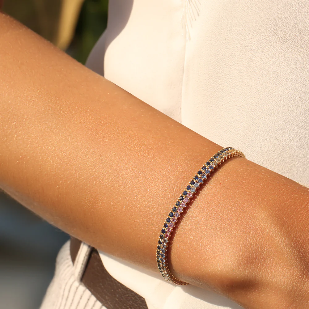 14k Prong Setting Diamond and Multi-Color Sapphire Tennis Bracelet - Image 4