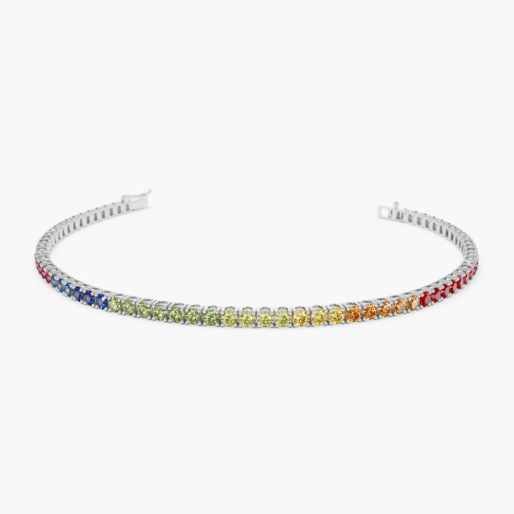 14k Prong Setting Diamond and Multi-Color Sapphire Tennis Bracelet - Image 6