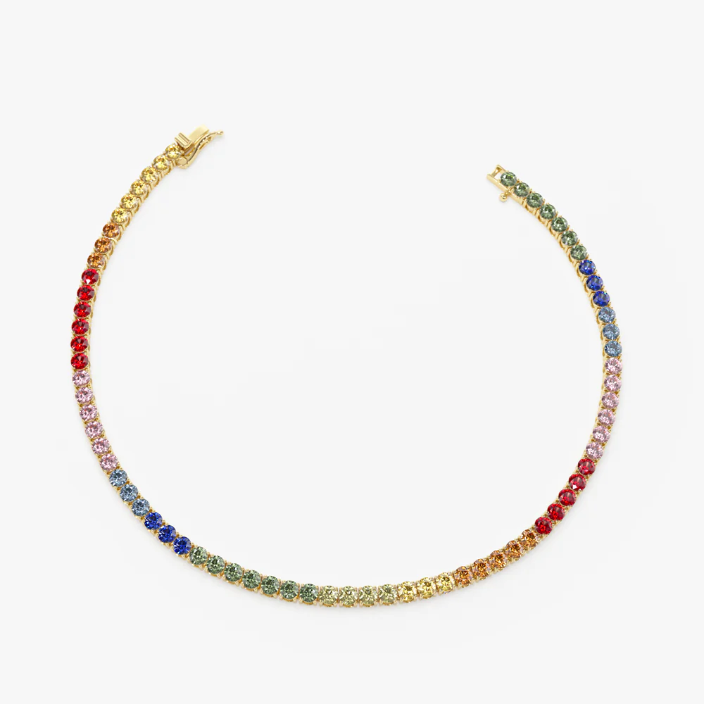 14k Prong Setting Diamond and Multi-Color Sapphire Tennis Bracelet - Image 8
