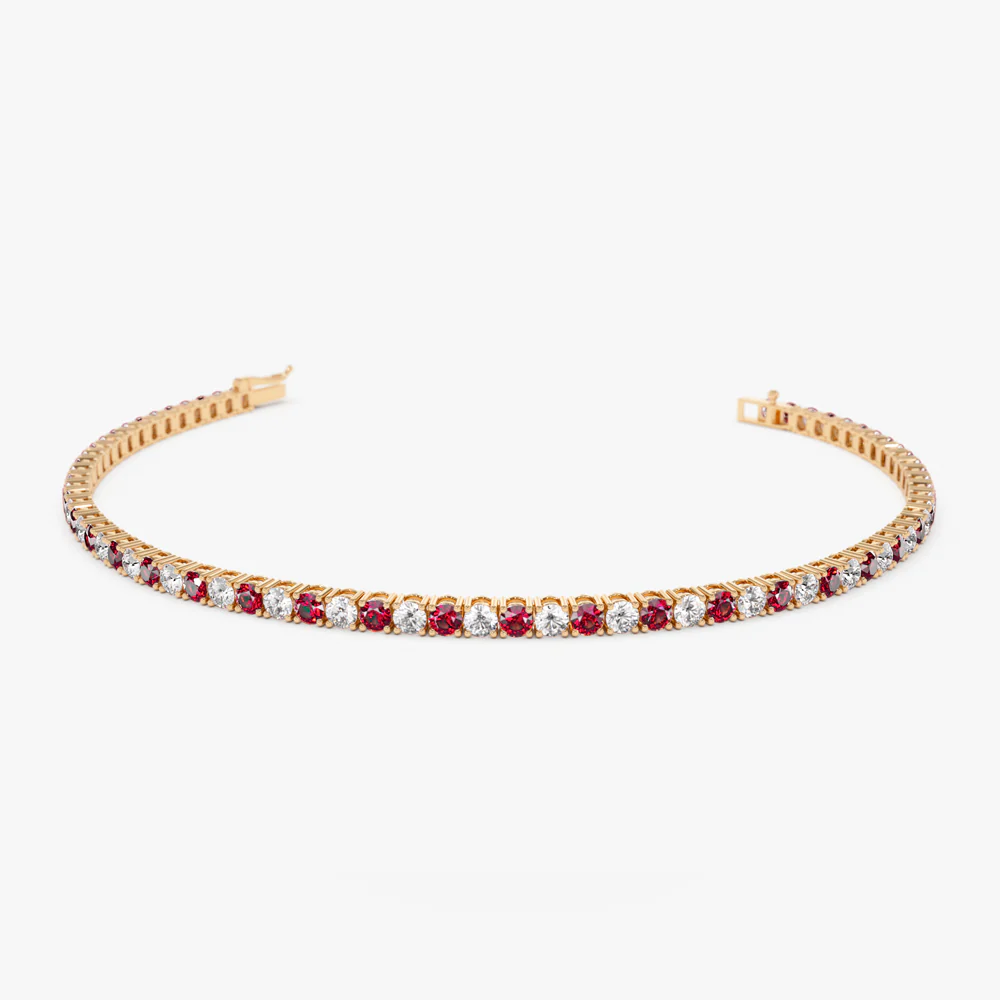 14k Prong Setting Diamond and Ruby Tennis Bracelet - Image 5