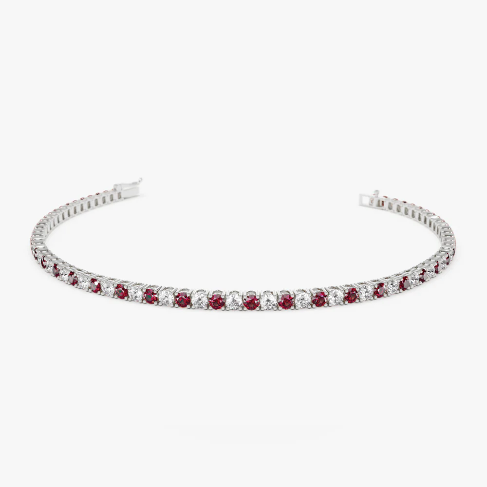 14k Prong Setting Diamond and Ruby Tennis Bracelet - Image 6