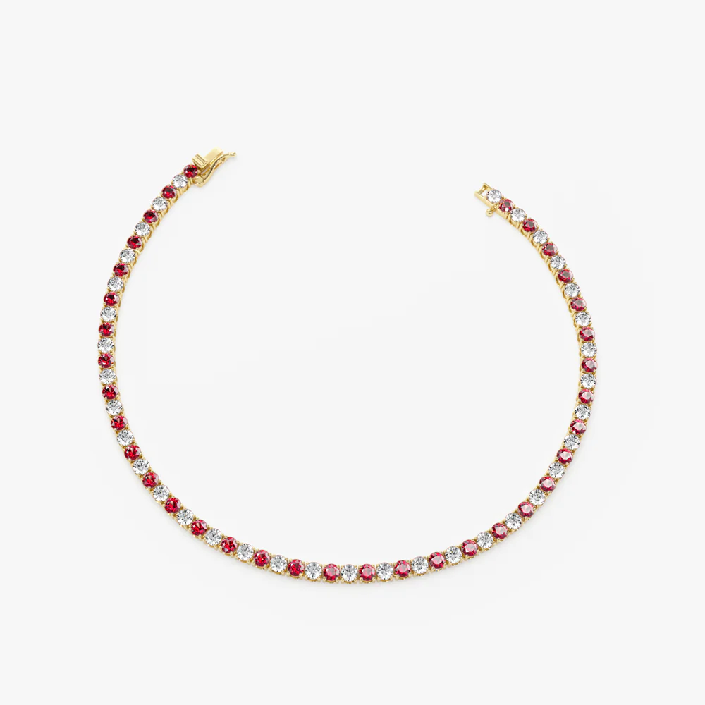 14k Prong Setting Diamond and Ruby Tennis Bracelet - Image 7