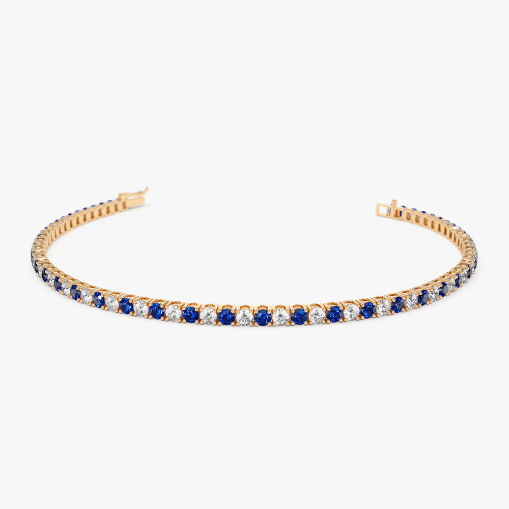 14k Prong Setting Diamond and Sapphire Tennis Bracelet - Image 4