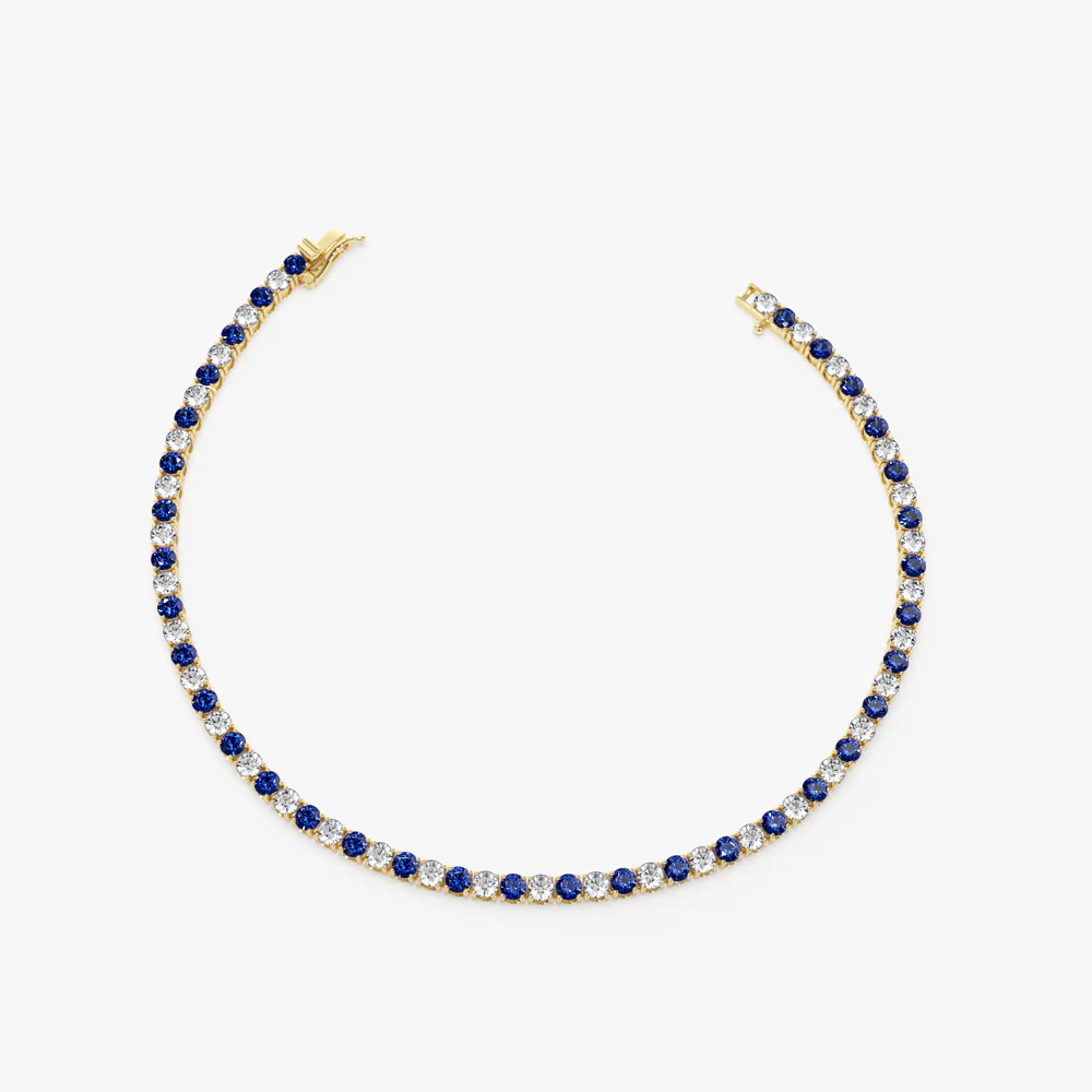 14k Prong Setting Diamond and Sapphire Tennis Bracelet - Image 6