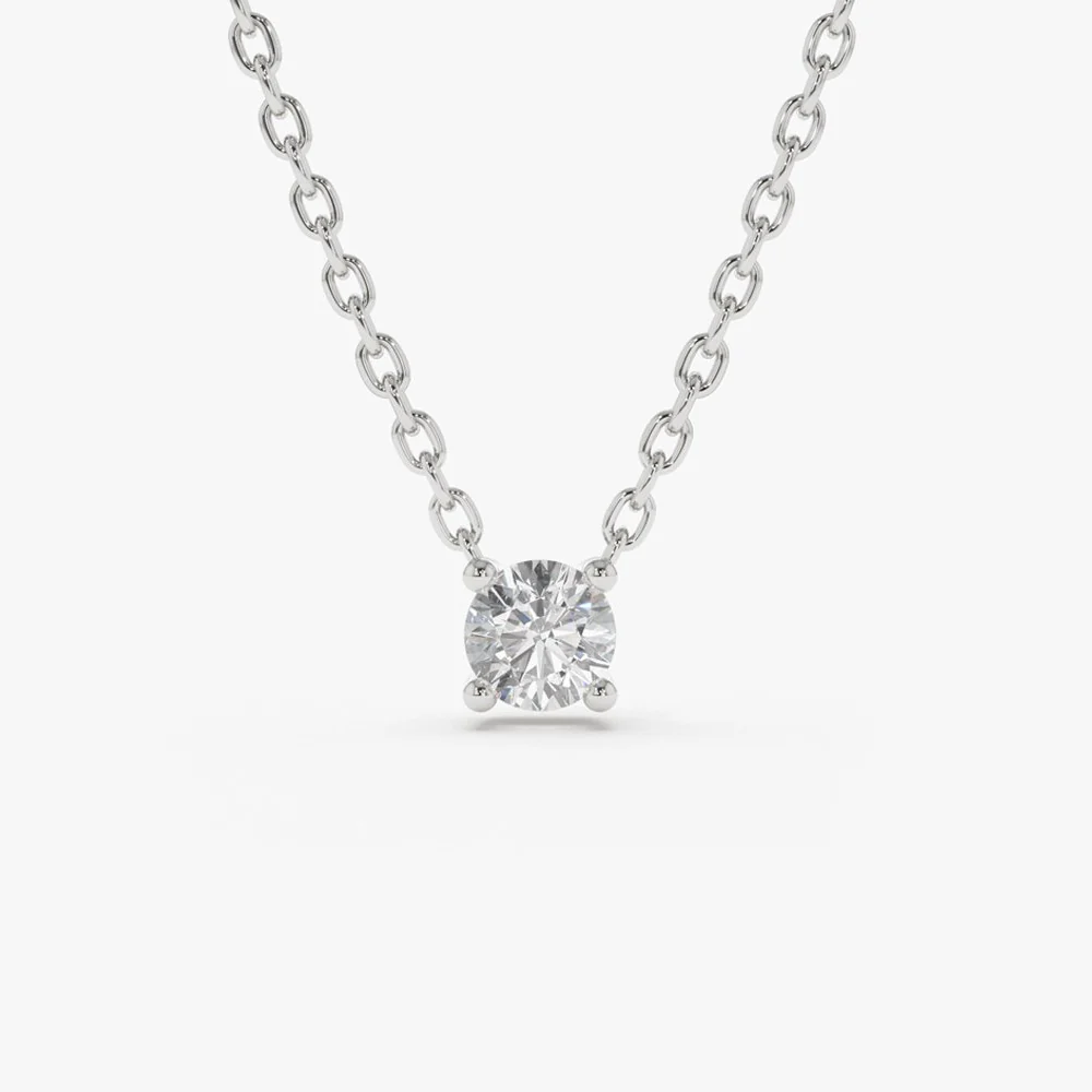 14K Gold Prong Setting Diamond Solitaire Necklace - Image 11