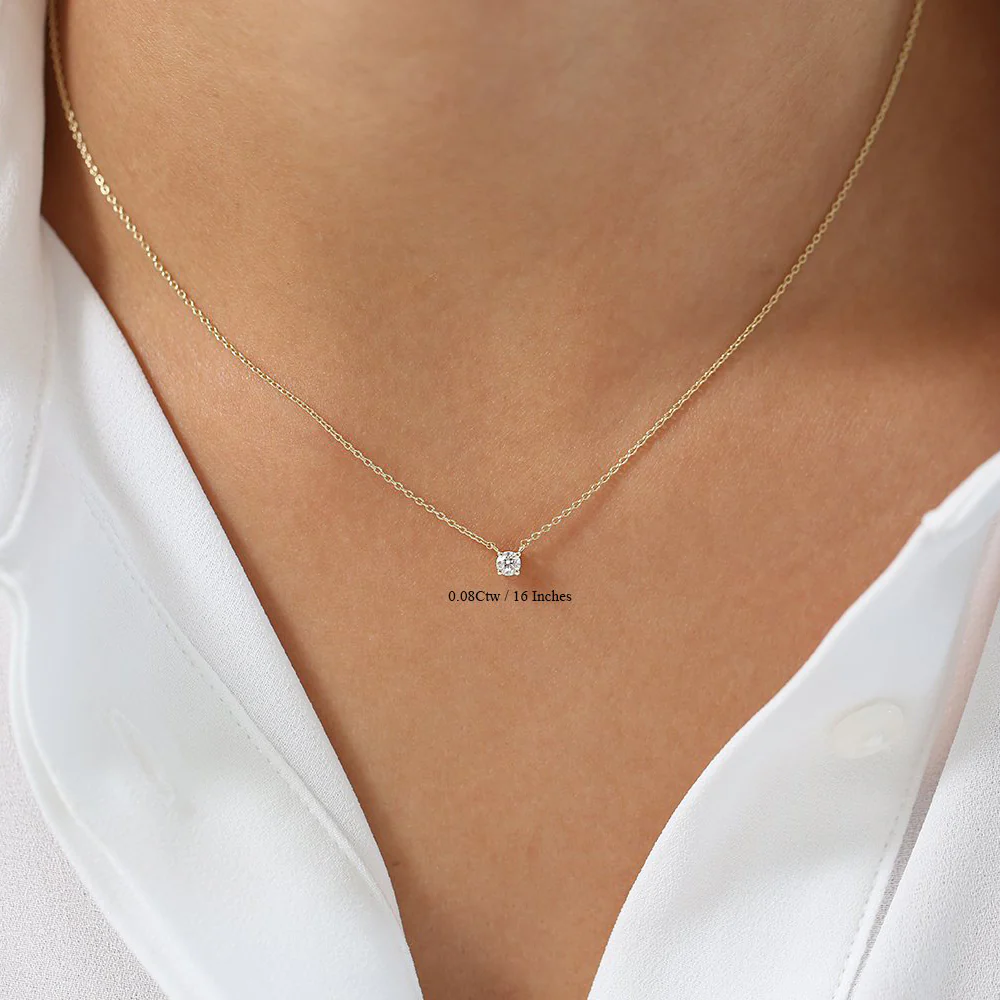 14K Gold Prong Setting Diamond Solitaire Necklace - Image 9