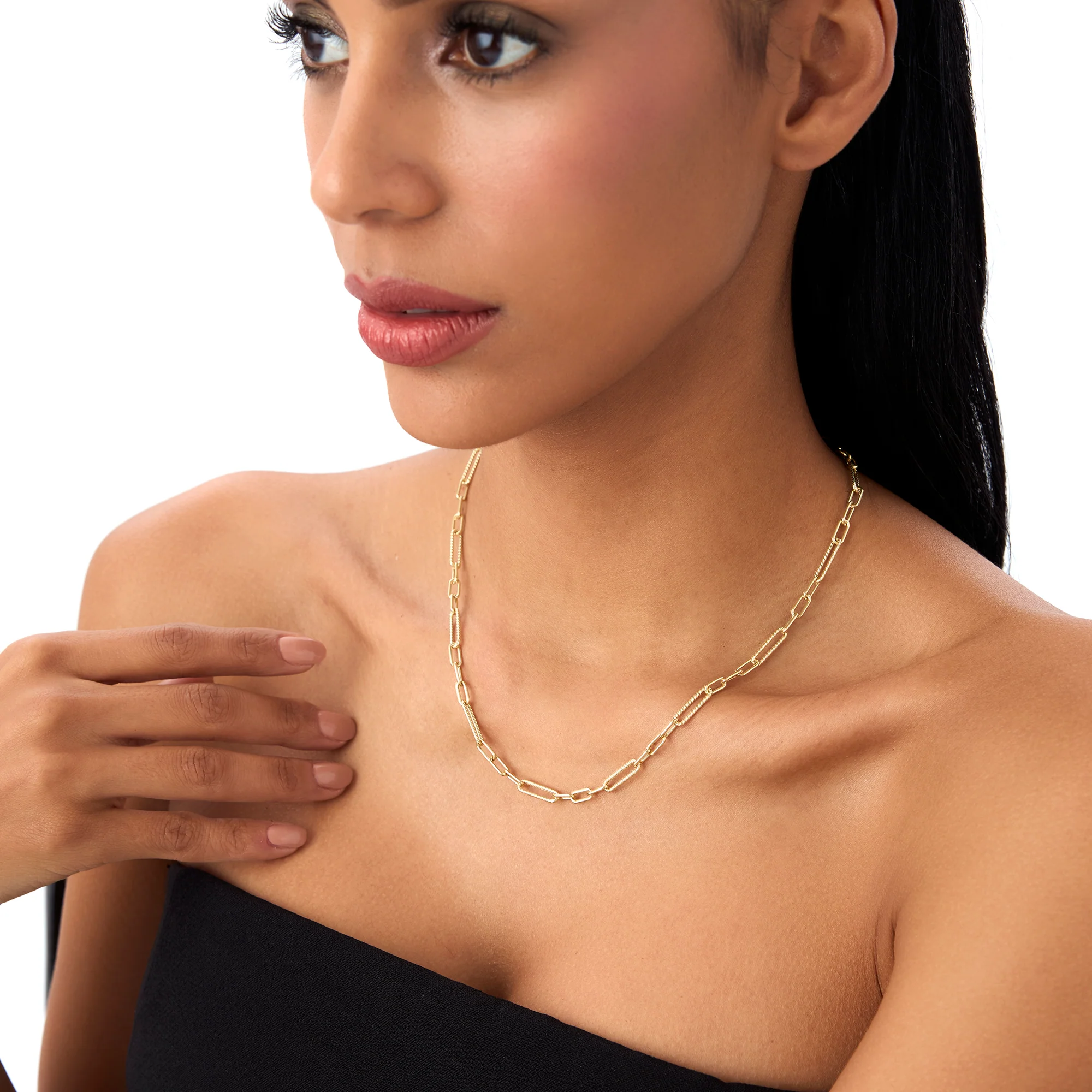 14k Rope Paperclip and Plain Oval Link Necklace - Image 3