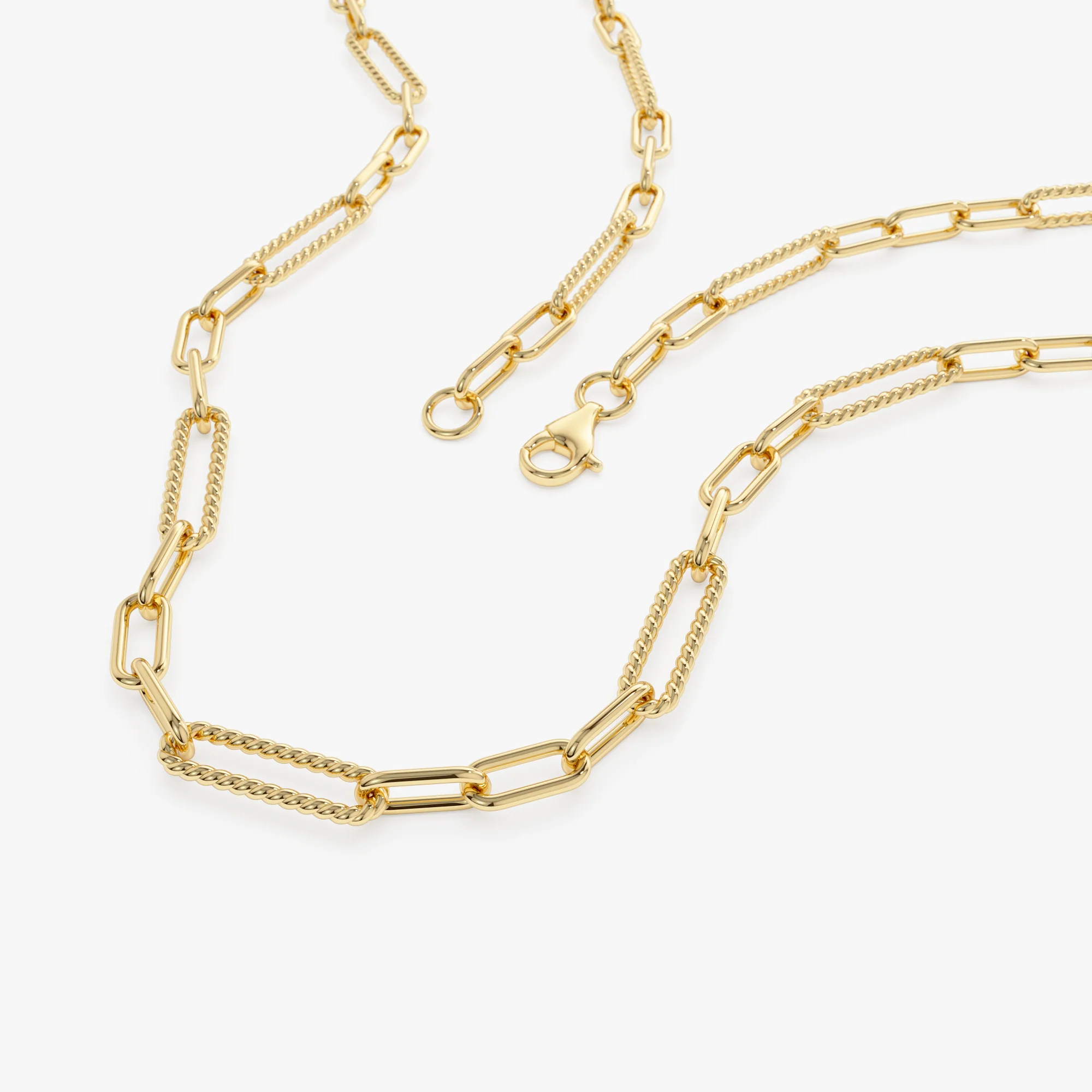 14k Rope Paperclip and Plain Oval Link Necklace - Image 4