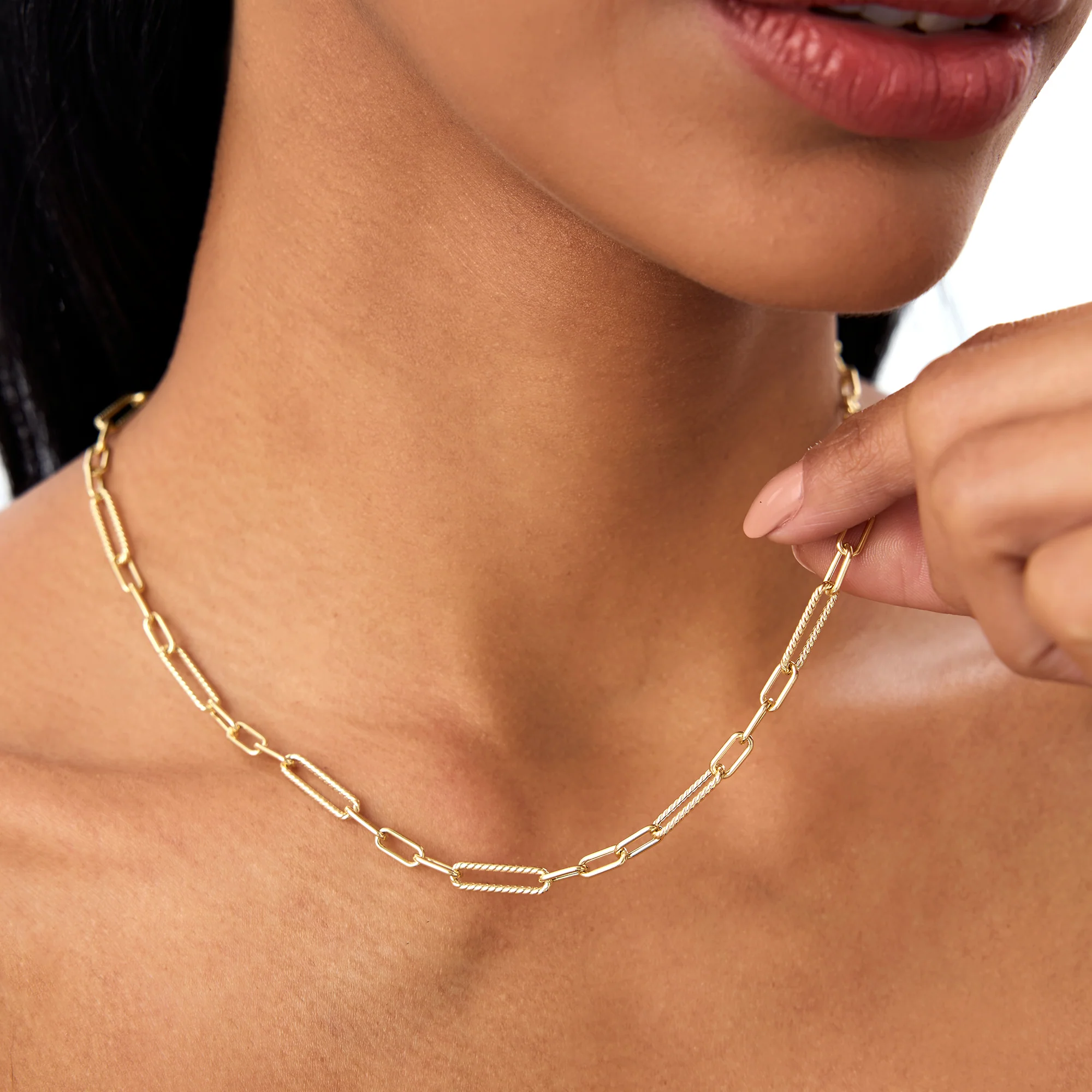 14k Rope Paperclip and Plain Oval Link Necklace - Image 6