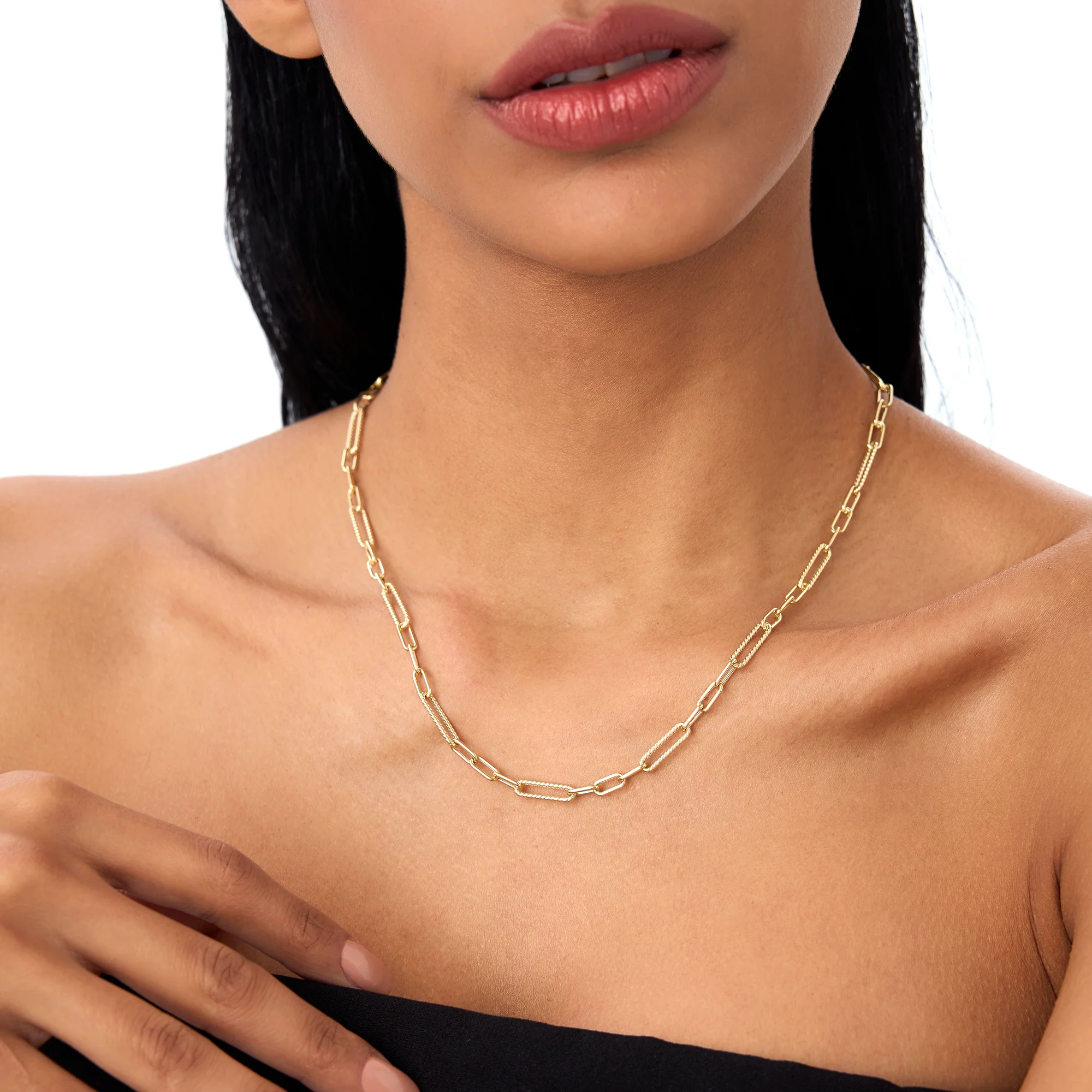 14k Rope Paperclip and Plain Oval Link Necklace - Image 7