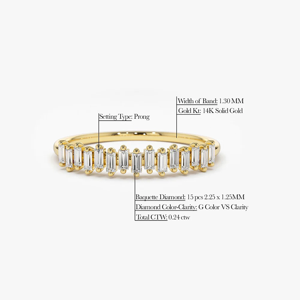 14K Gold Stackable Vertical Baguette Diamond Ring - Image 7
