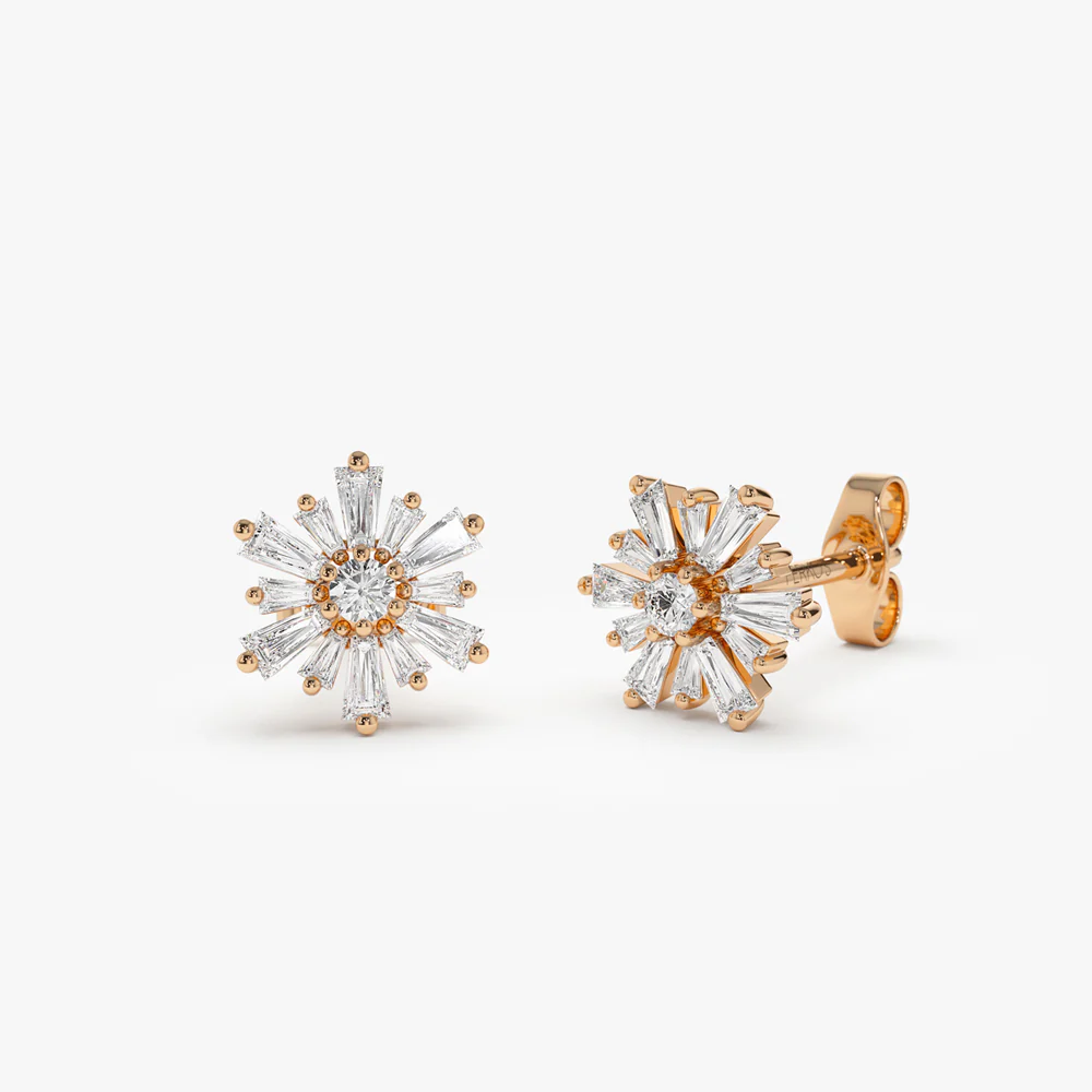14k Tapered Baguette Unique Diamond Earrings - Image 6