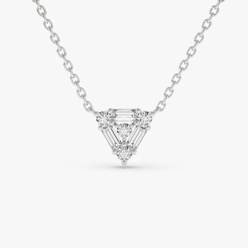 14k Triangle Shaped Round and Baguette Diamond Necklace - Image 5
