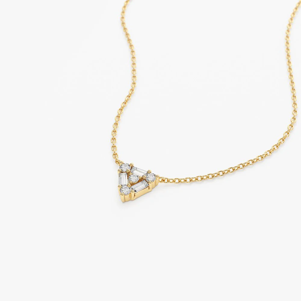 14k Triangle Shaped Round and Baguette Diamond Necklace - Image 6