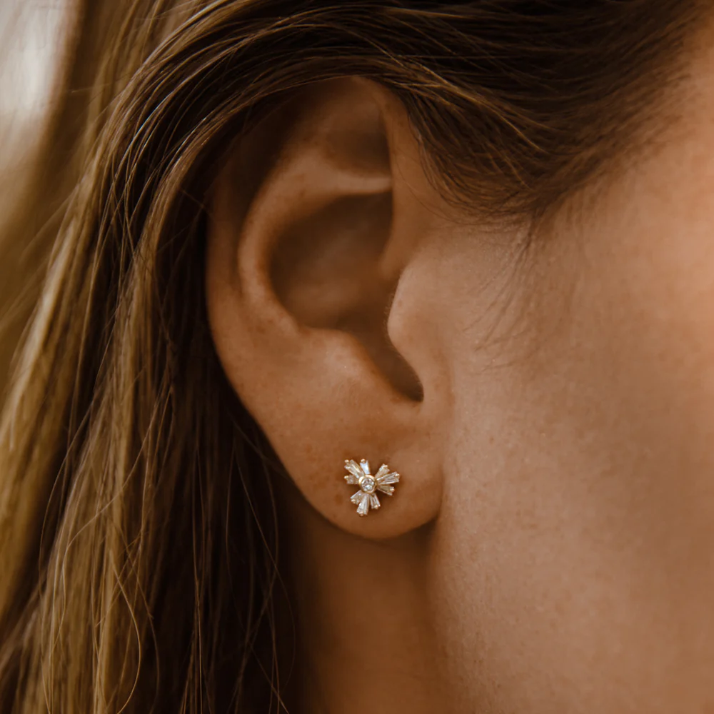 14k Triangle Shaped Tapered Baguette Diamond Stud - Image 4