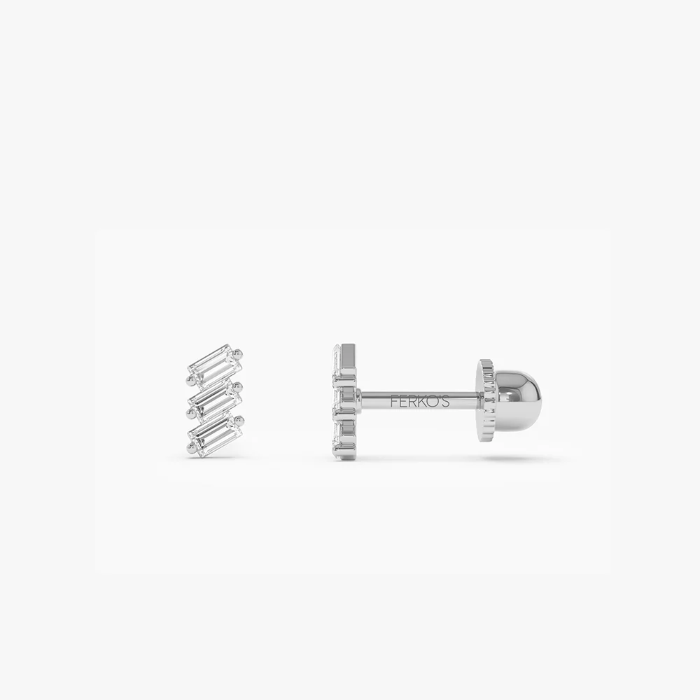 14k Trio Baguette Diamond Helix Piercing - Image 4