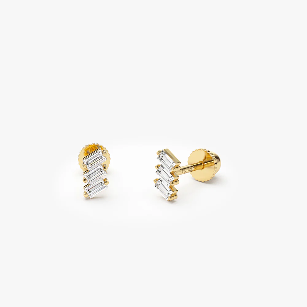 14k Trio Baguette Diamond Helix Piercing - Image 5