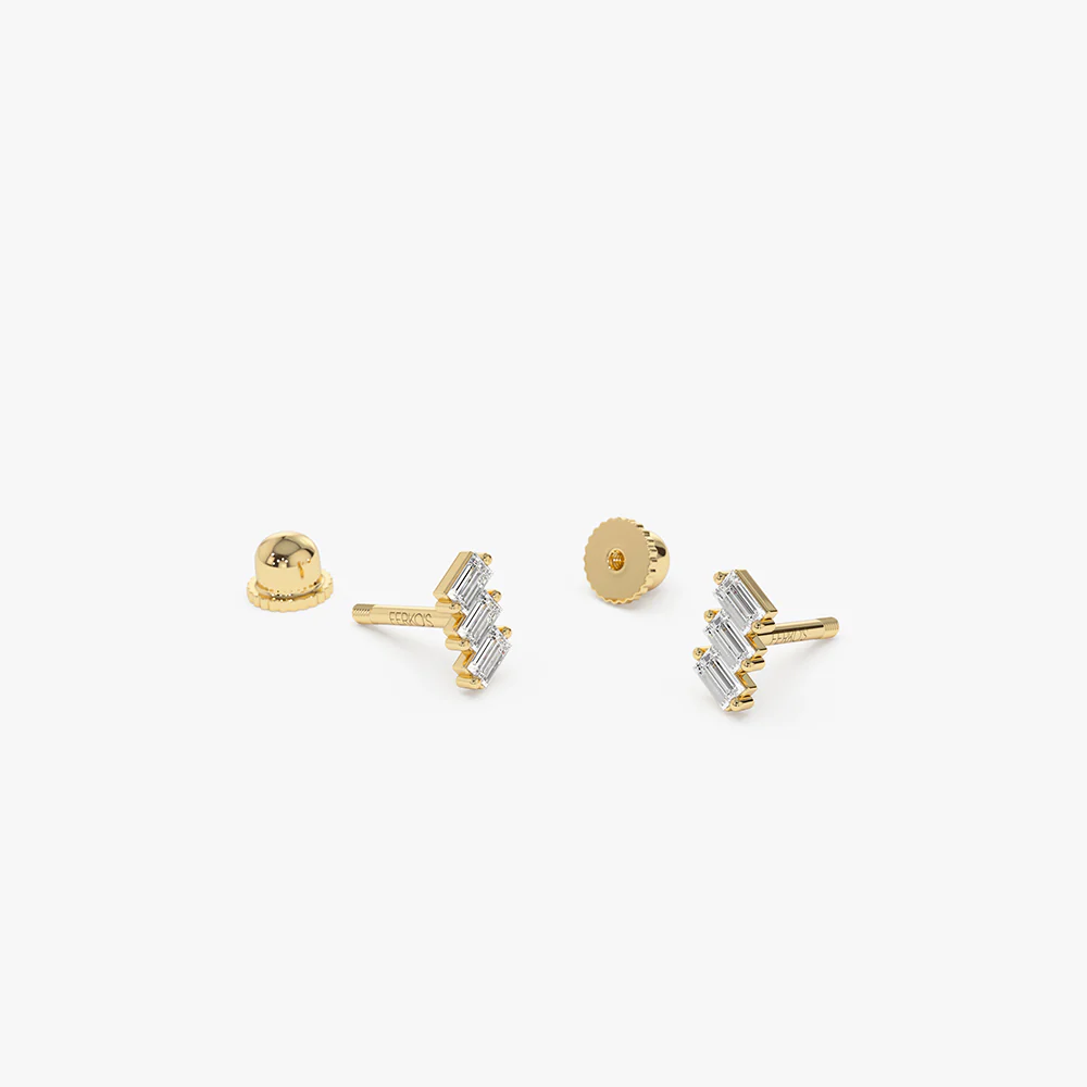 14k Trio Baguette Diamond Helix Piercing - Image 6