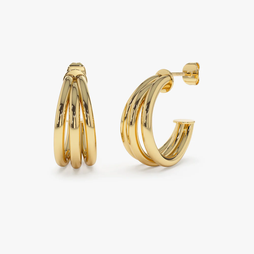 14k Triple Row Hoop Earrings - Image 5