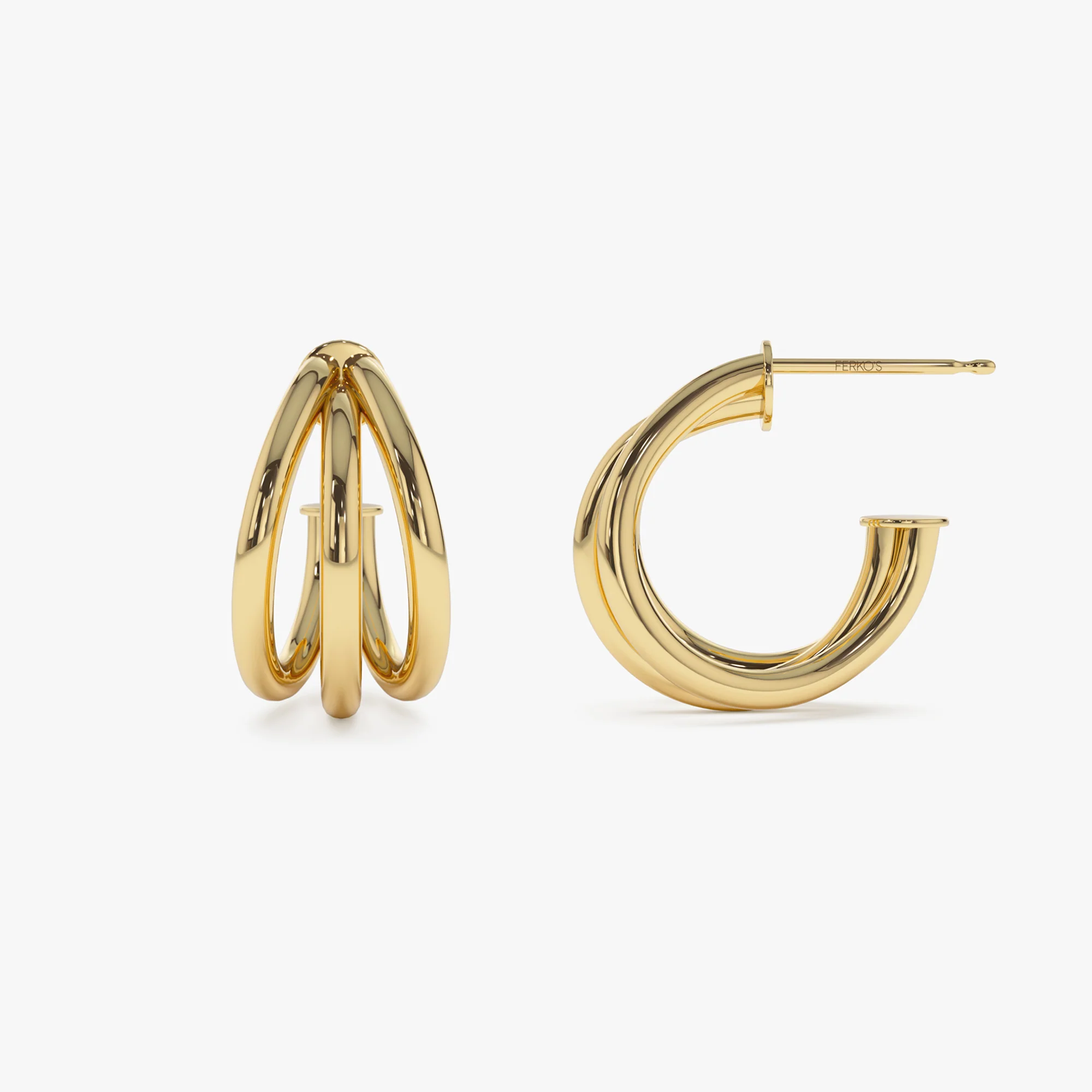 14k Triple Row Hoop Earrings - Image 7