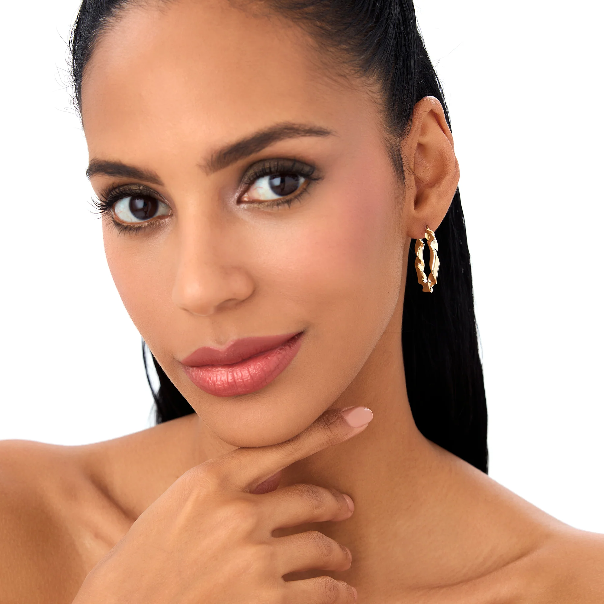 14k Twisted Textured Chunky Hoop Earrings - Image 5