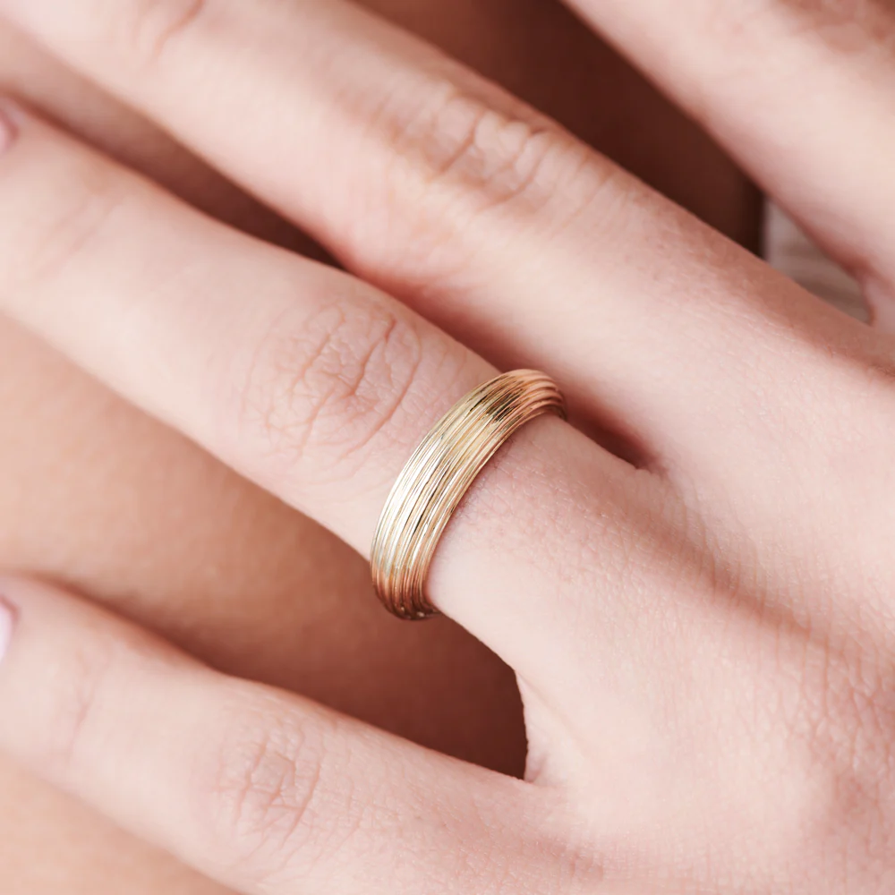 14k Unique Multi Lined 5MM Dome Gold Ring - Image 3