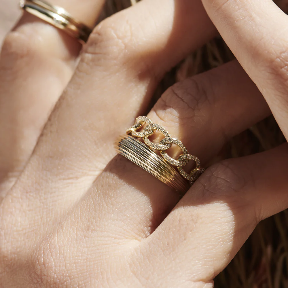 14k Unique Multi Lined 5MM Dome Gold Ring - Image 6