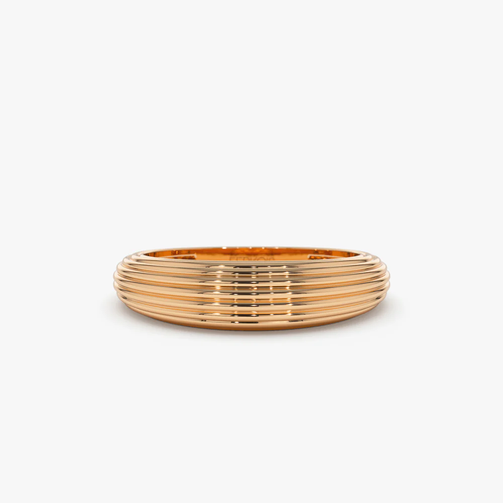 14k Unique Multi Lined 5MM Dome Gold Ring - Image 7