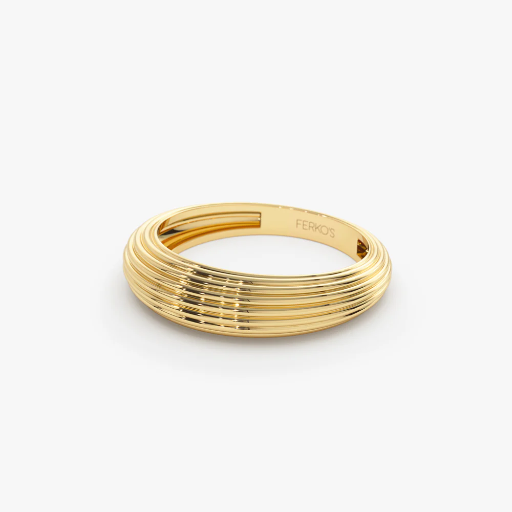 14k Unique Multi Lined 5MM Dome Gold Ring - Image 9