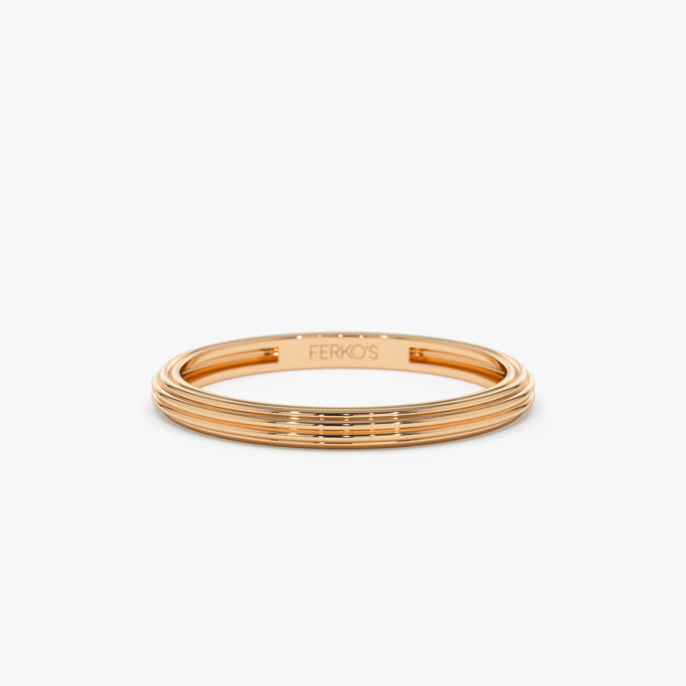 14k Unique Multi Lined 2MM Gold Ring - Image 5