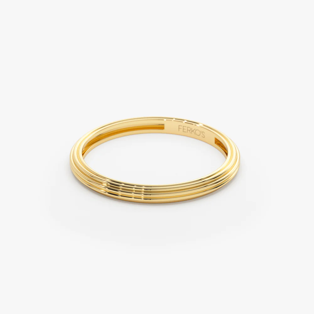 14k Unique Multi Lined 2MM Gold Ring - Image 7