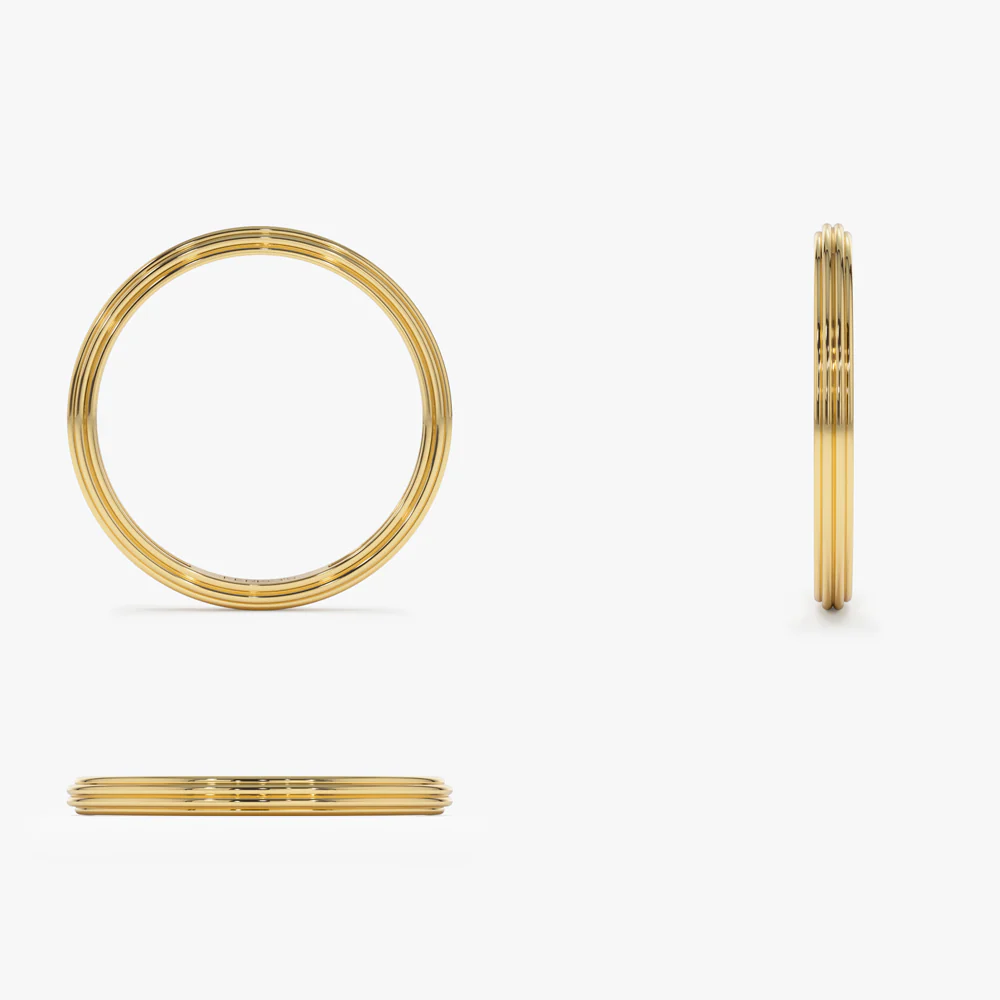 14k Unique Multi Lined 2MM Gold Ring - Image 8