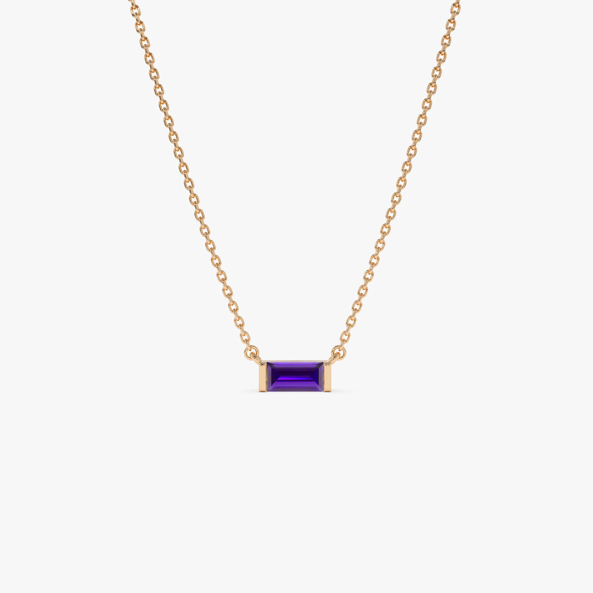 14Kt Gold Baguette Amethyst Dainty Birthstone Necklace - Image 5