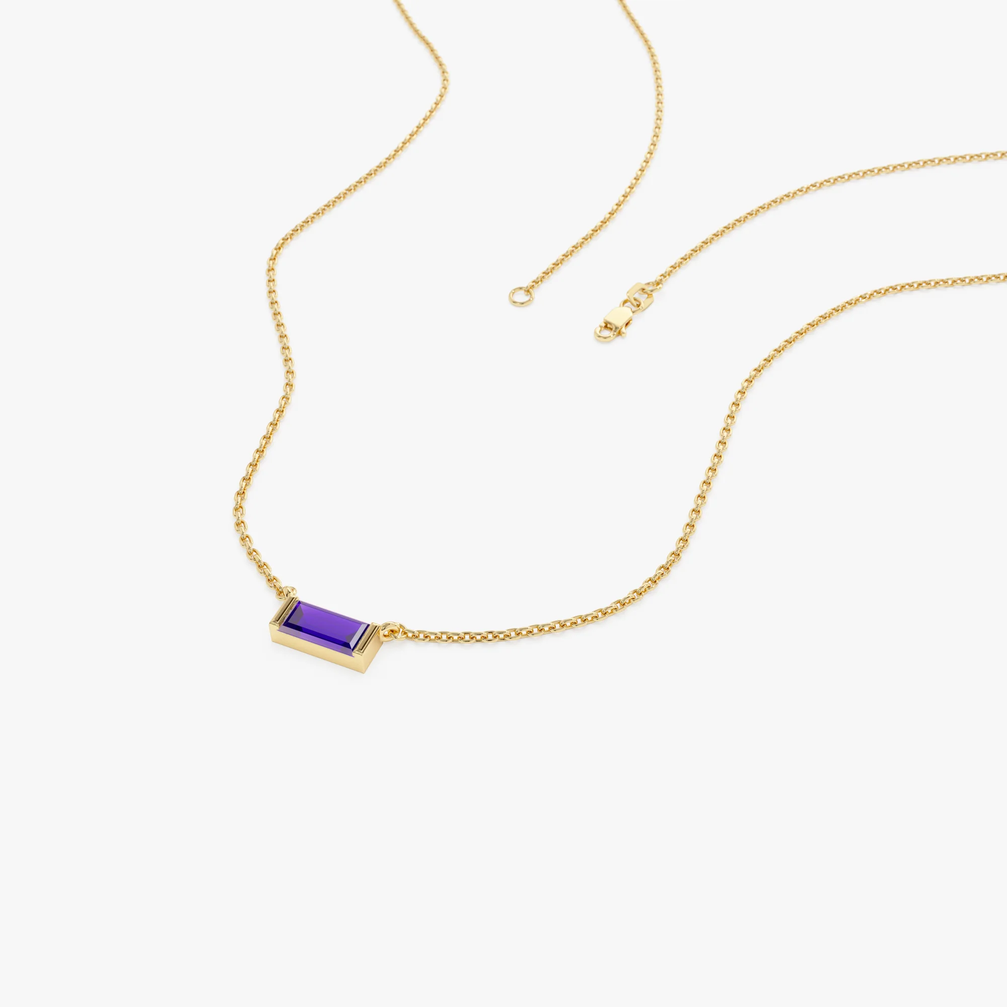 14Kt Gold Baguette Amethyst Dainty Birthstone Necklace - Image 6
