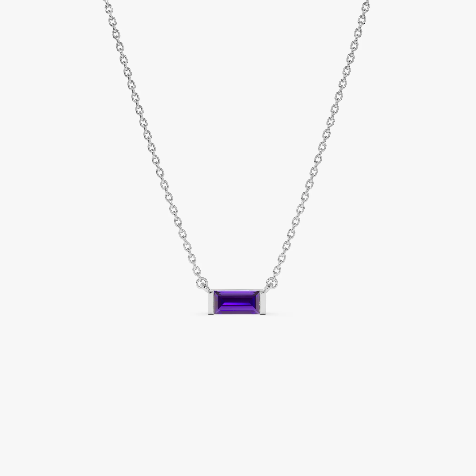 14Kt Gold Baguette Amethyst Dainty Birthstone Necklace - Image 7