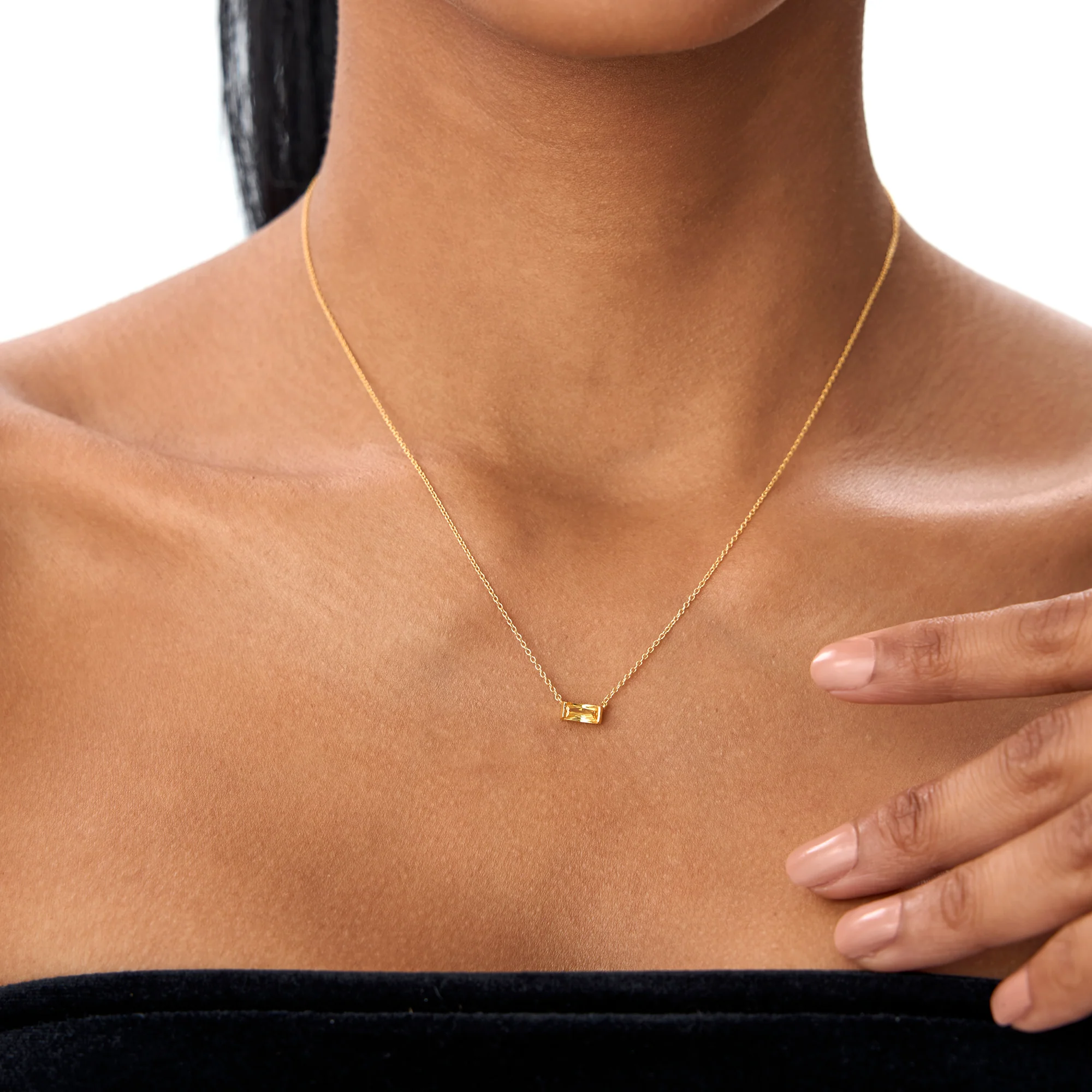 14Kt Gold Baguette Citrine Dainty Birthstone Necklace - Image 4