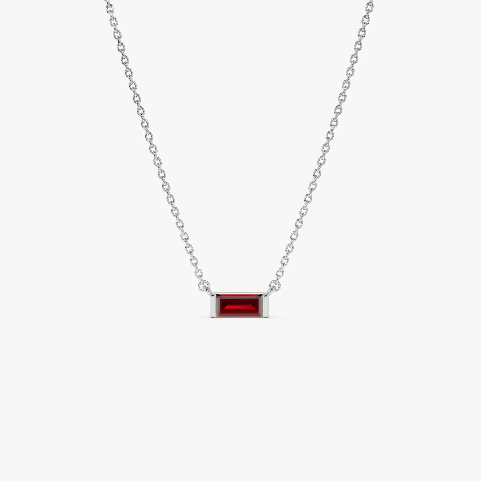 14Kt Gold Baguette Garnet Dainty Birthstone Necklace - Image 6